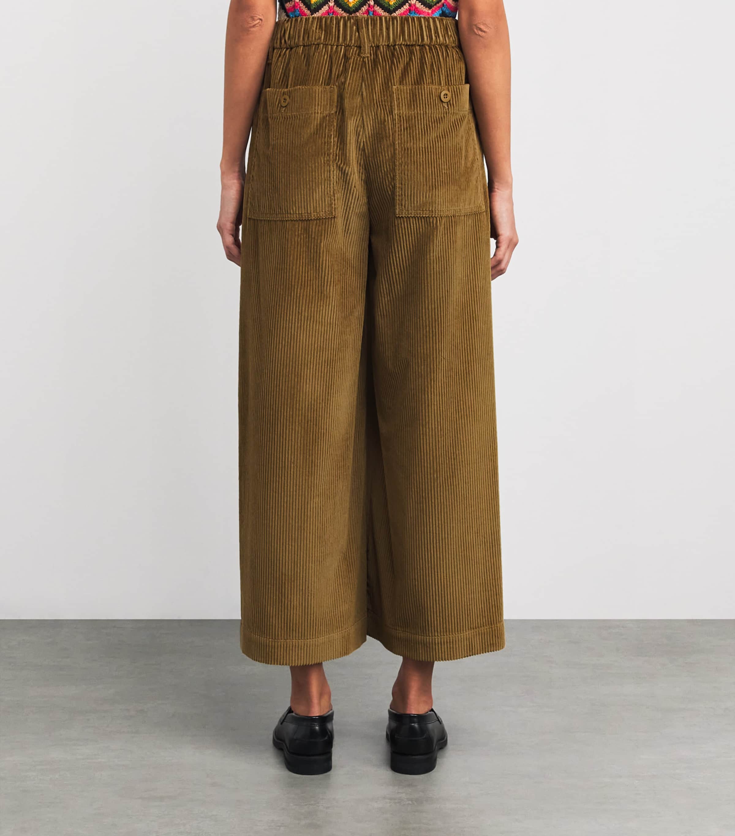 Corduroy Wide-Leg Trousers OLIVE GREEN Image 4