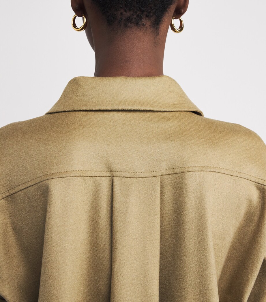 Soft Goat Womens Wool-Silk-Cashmere Woven Shirt Khaki Image 6