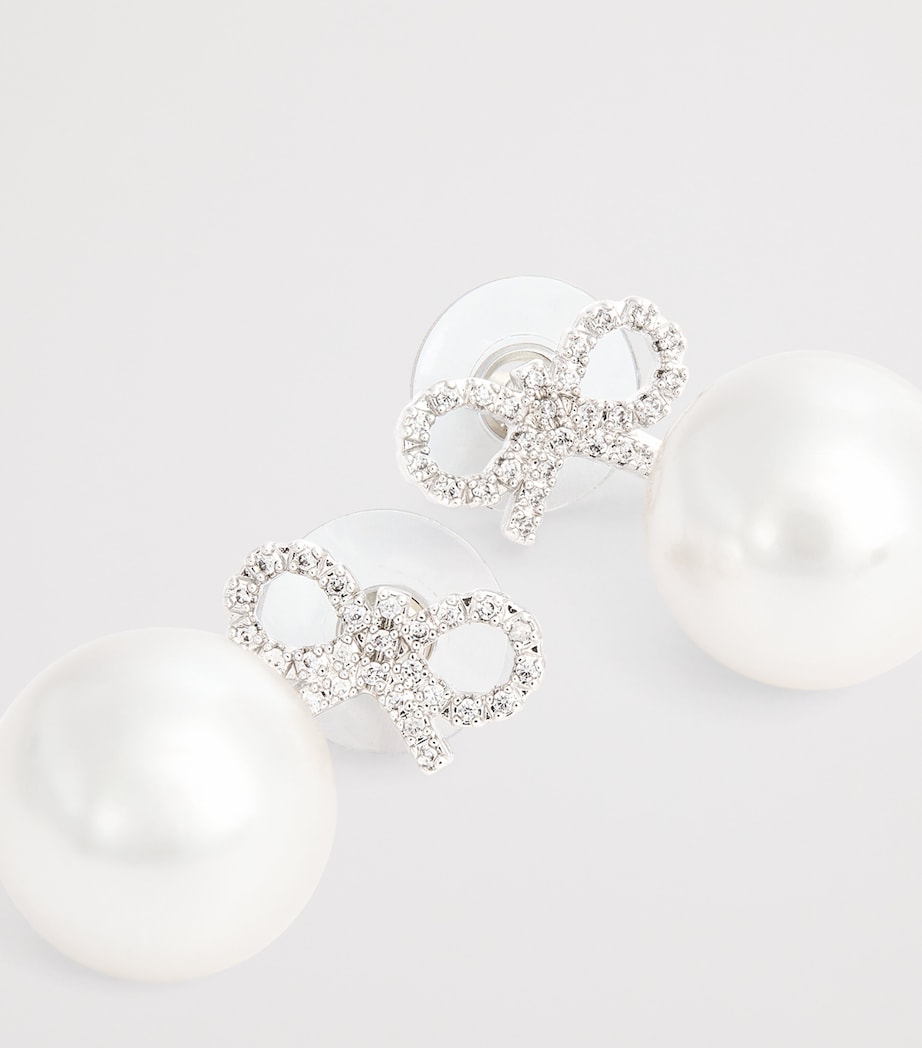 Crystal and Faux Pearl Bow Jacket Earrings SILVER Image 6