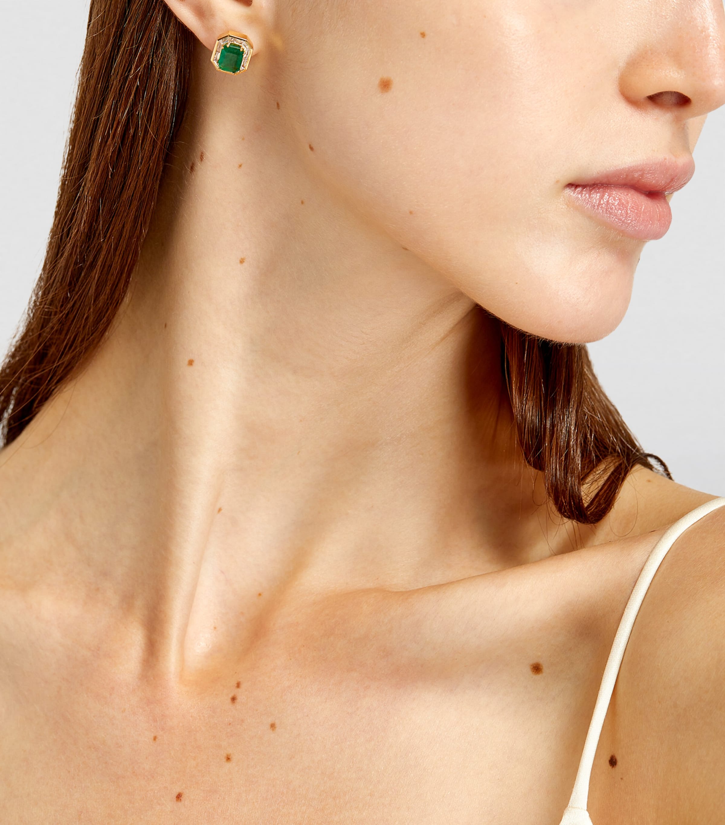 Yellow Gold, Diamond and Emerald Halo Stud Earrings YELLOW GOLD Image 5