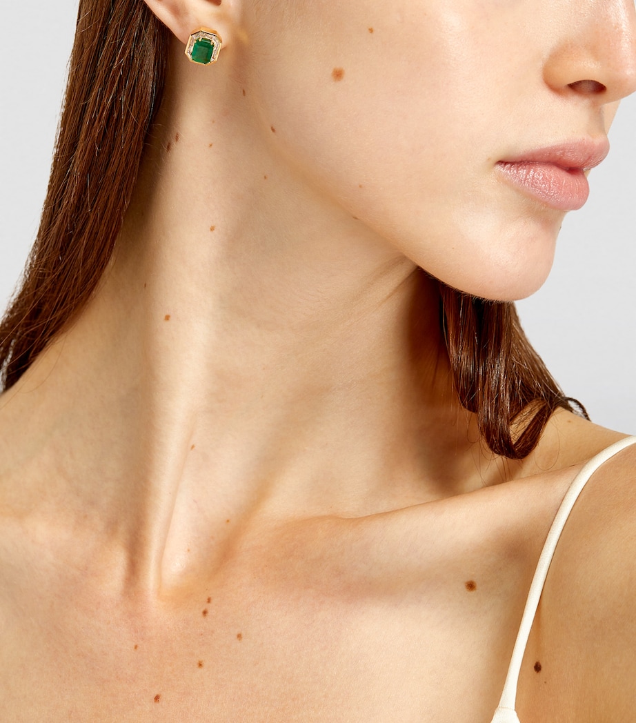 Yellow Gold, Diamond and Emerald Halo Stud Earrings YELLOW GOLD Image 5