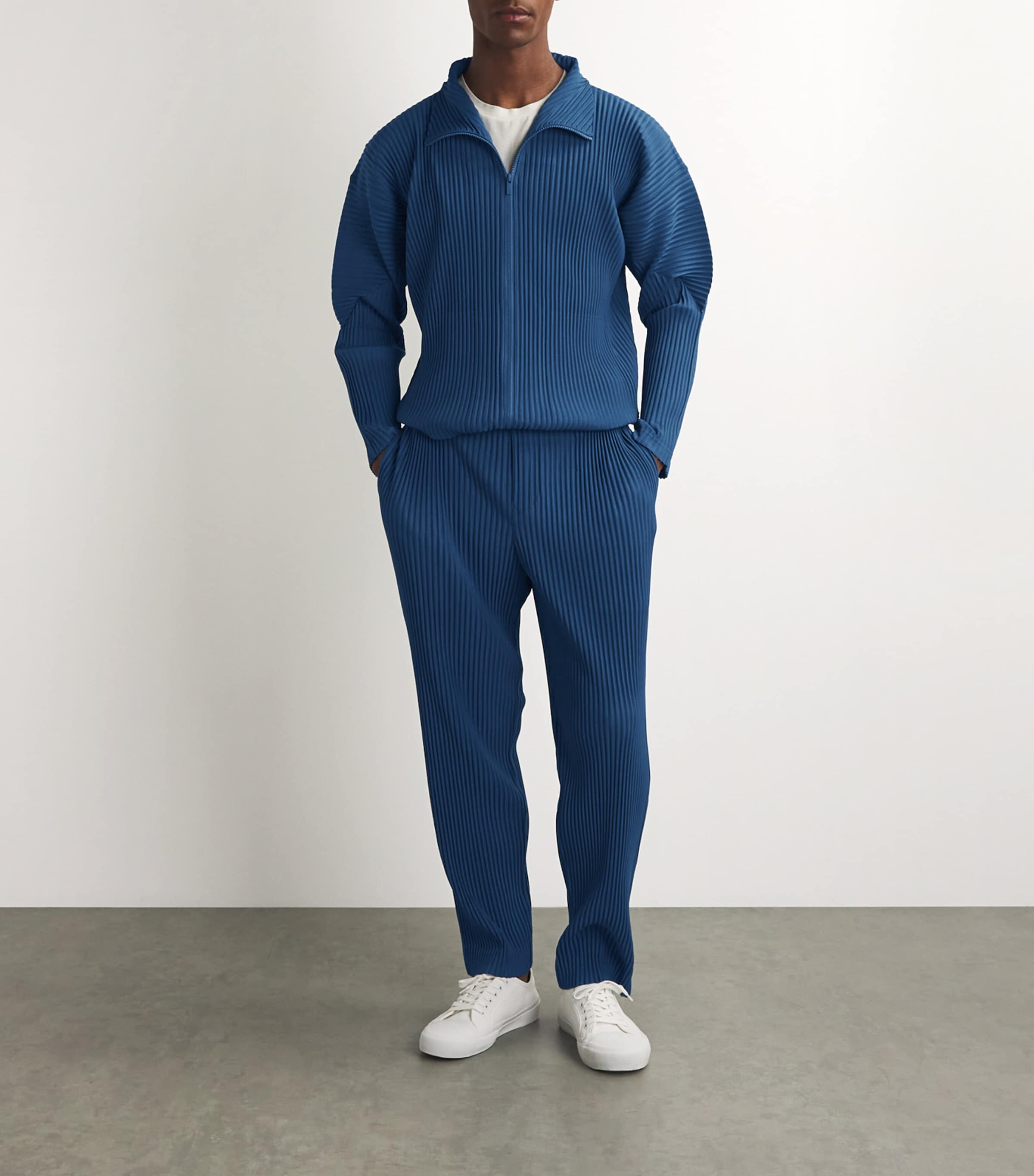 Homme Plissé Issey Miyake Blue Pleated Straight Trousers | Harrods UK