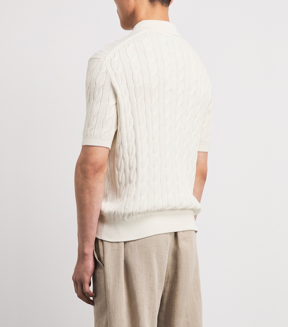 Ralph Lauren Purple Label Mens x Wimbledon Cotton-Blend Cable-Knit Polo Shirt Cream Image 5