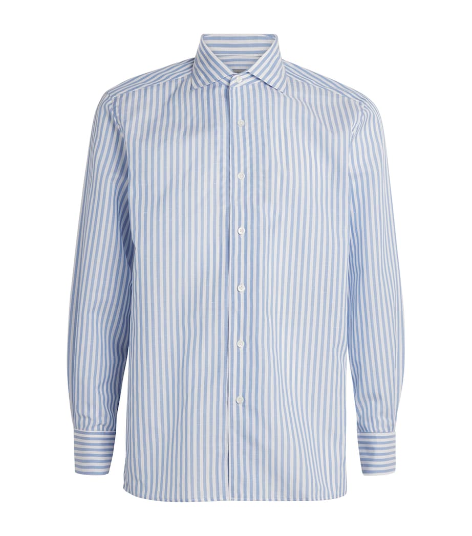 Corneliani Mens Cotton-Linen Stripe Shirt China Blue Image 1