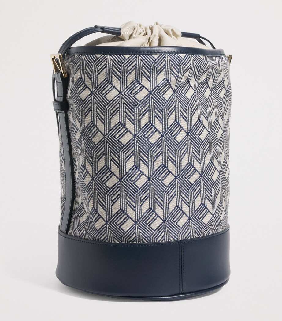 Fabiana Filippi Womens Mini Leather-Trim Monogram Bucket Bag Blu Image 3