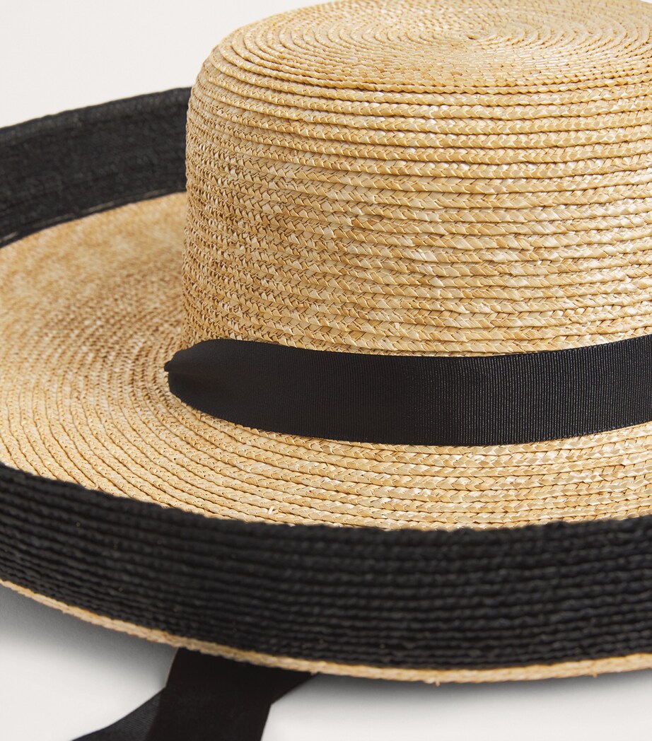 Straw Ribbon Hat BEIGE AND BLACK Image 3