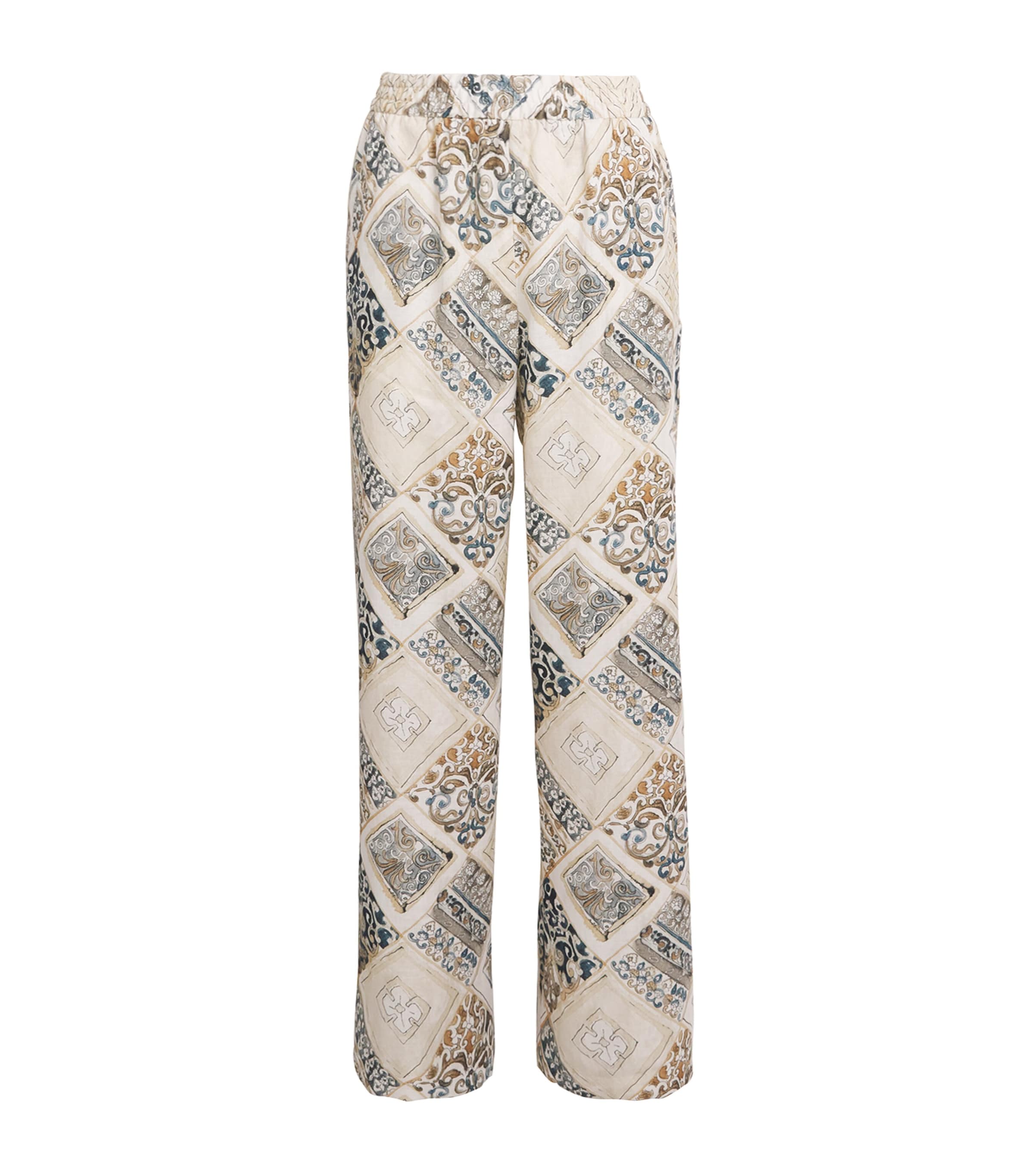 Eleventy Linen Printed Palazzo Trousers