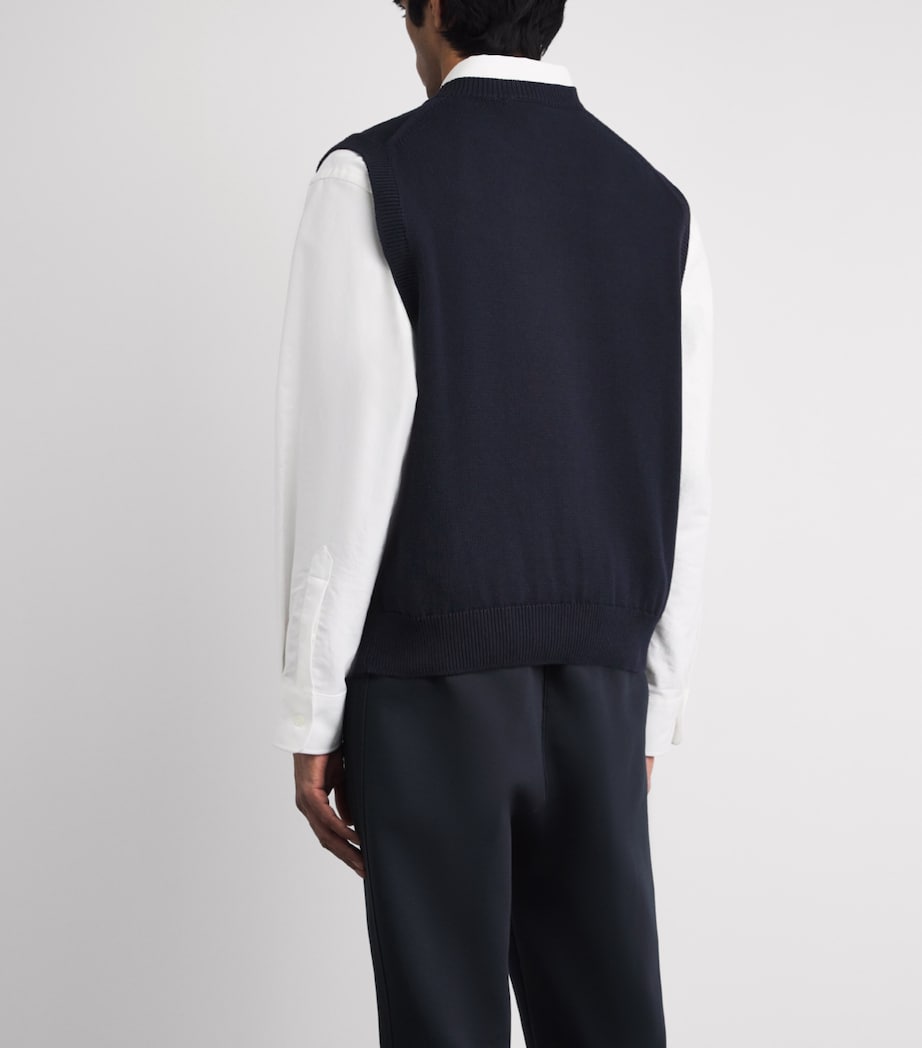 Lacoste Mens Cotton Racket Jacquard Sweater Vest Navy Image 5