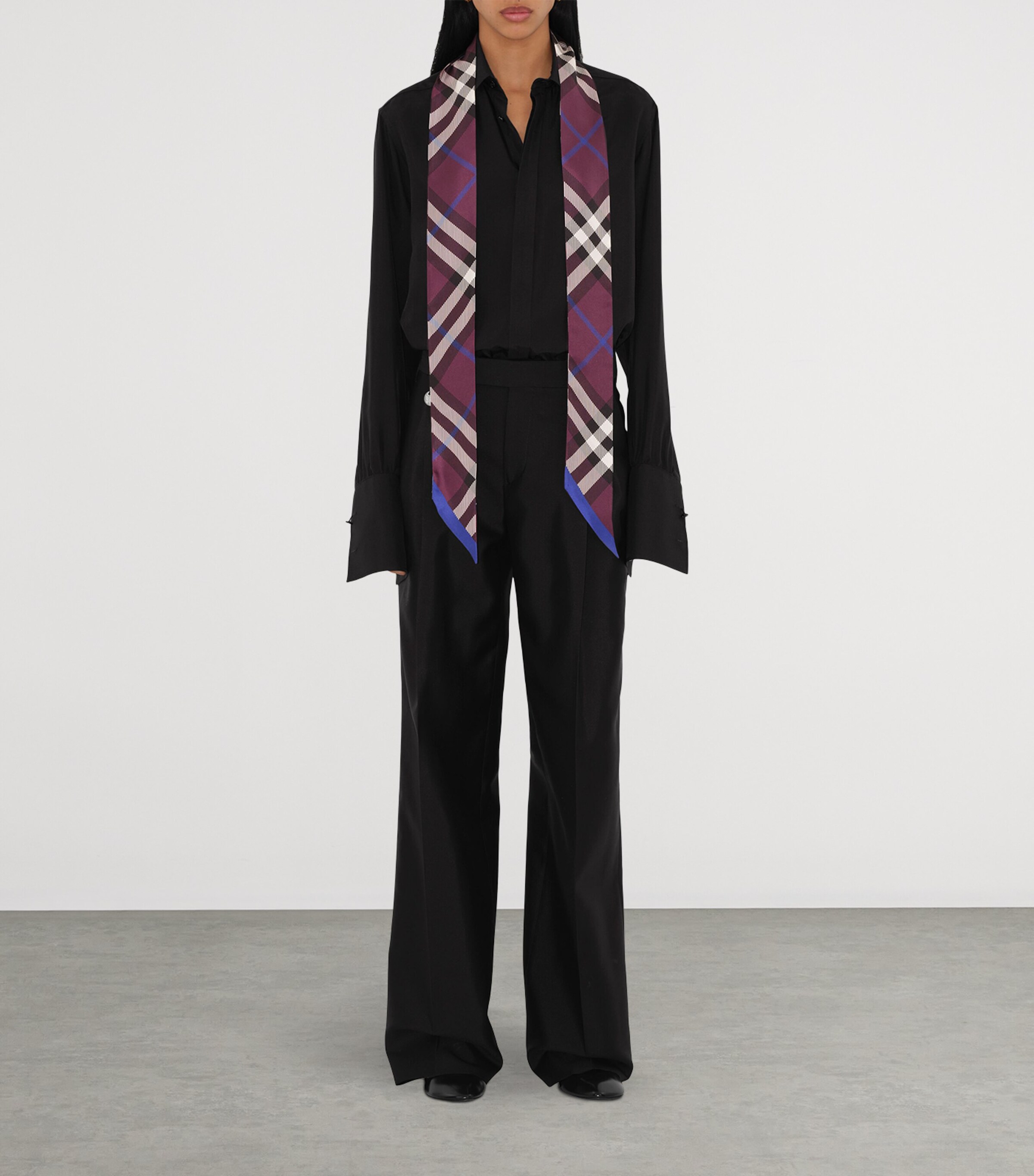 Burberry Silk Skinny Check Scarf Pansy Image 4