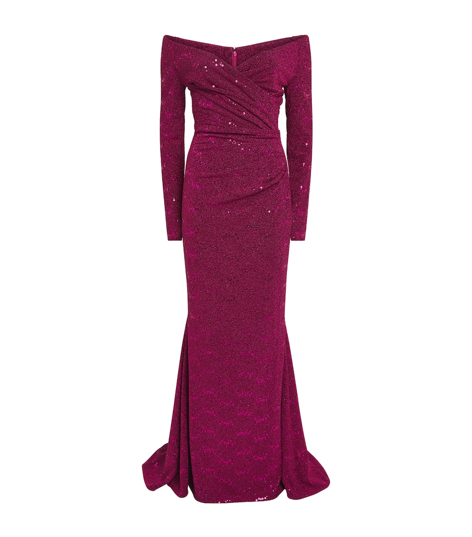 Talbot Runhof Womens Embellished Stardust Gown Cranberry Image 1