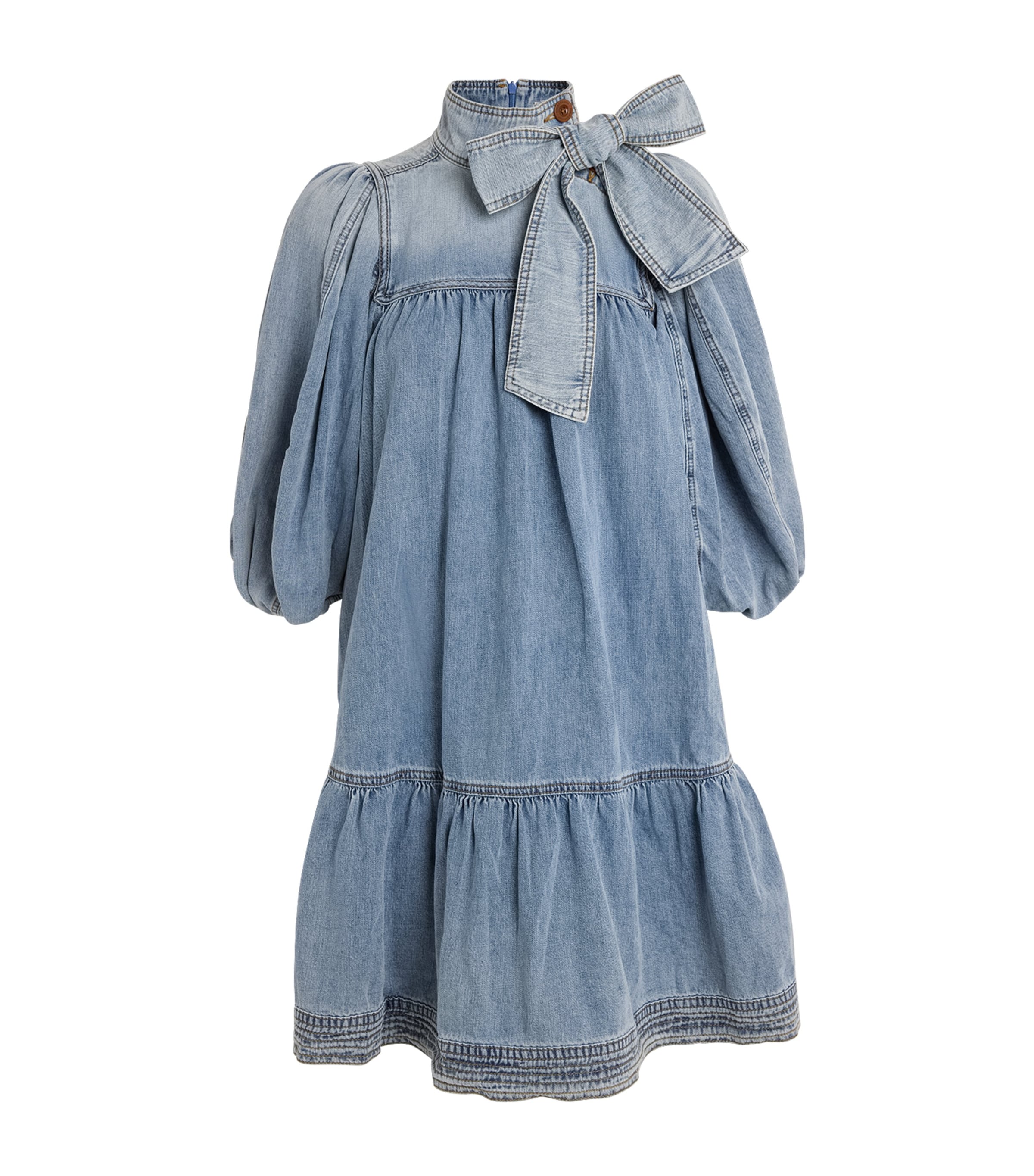 Zimmermann Denim Smock Mini Dress In Blue