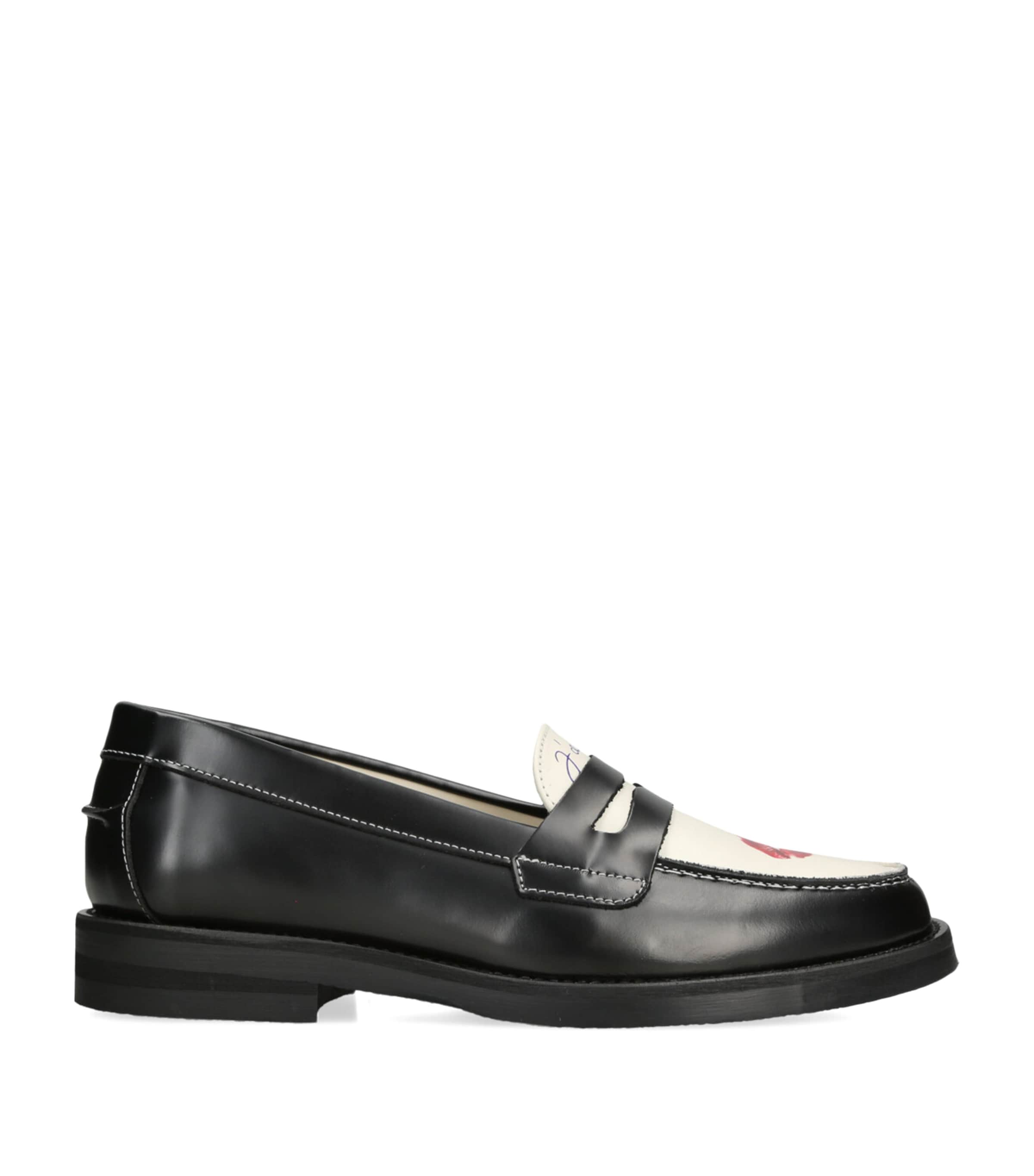 Duke & Dexter Leather Kiss Wilde Penny Loafers In Blk/white