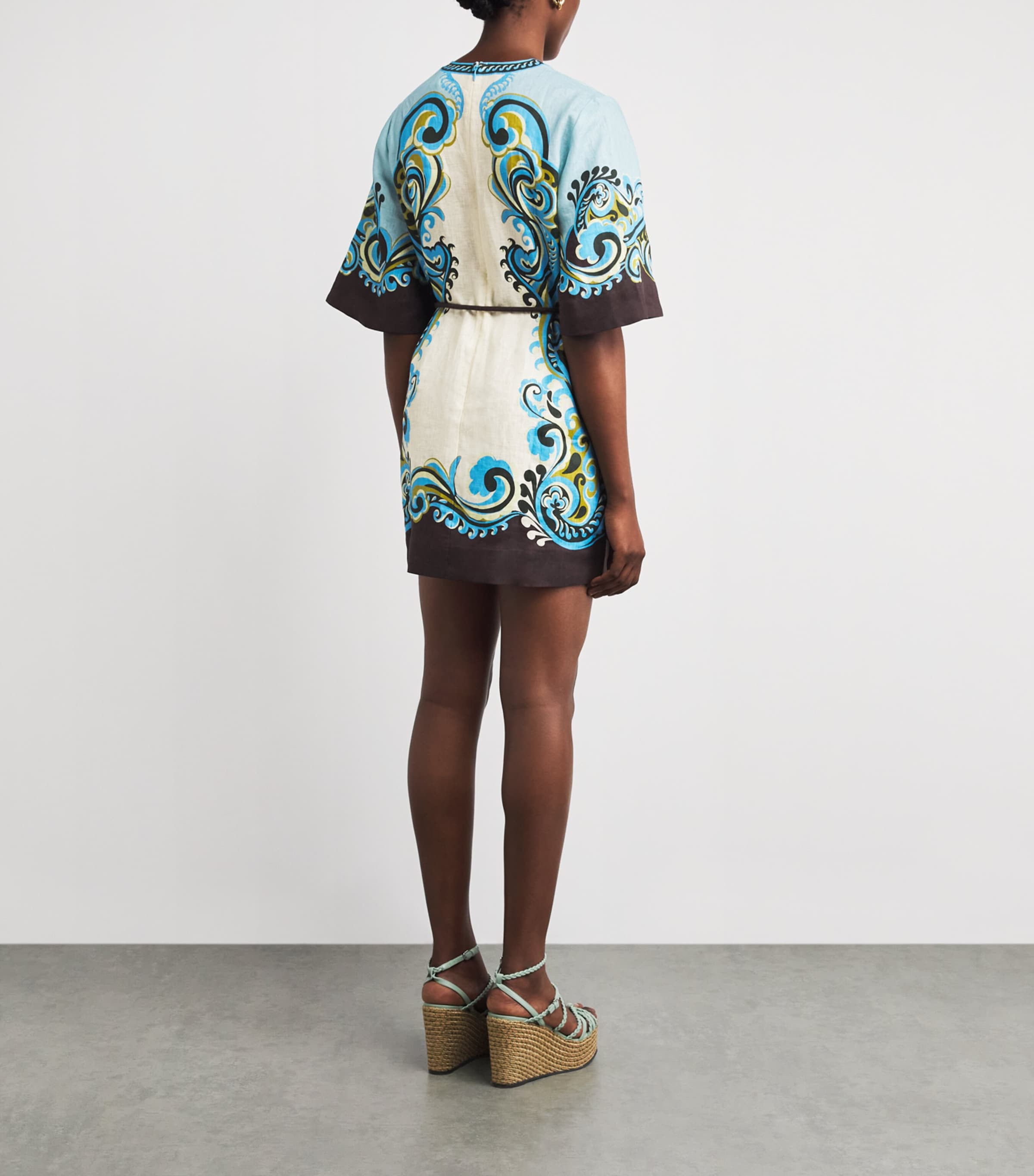 ALEMAIS Womens Linen Printed Natalia Mini Dress Cream Image 4