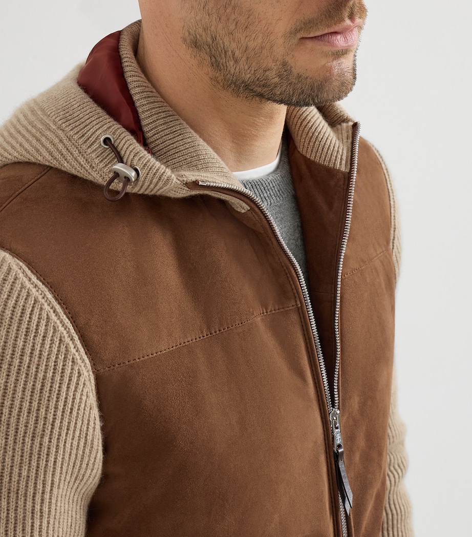 Brunello Cucinelli Mens Ribbed Suede-Panel Hooded Jacket Image 6