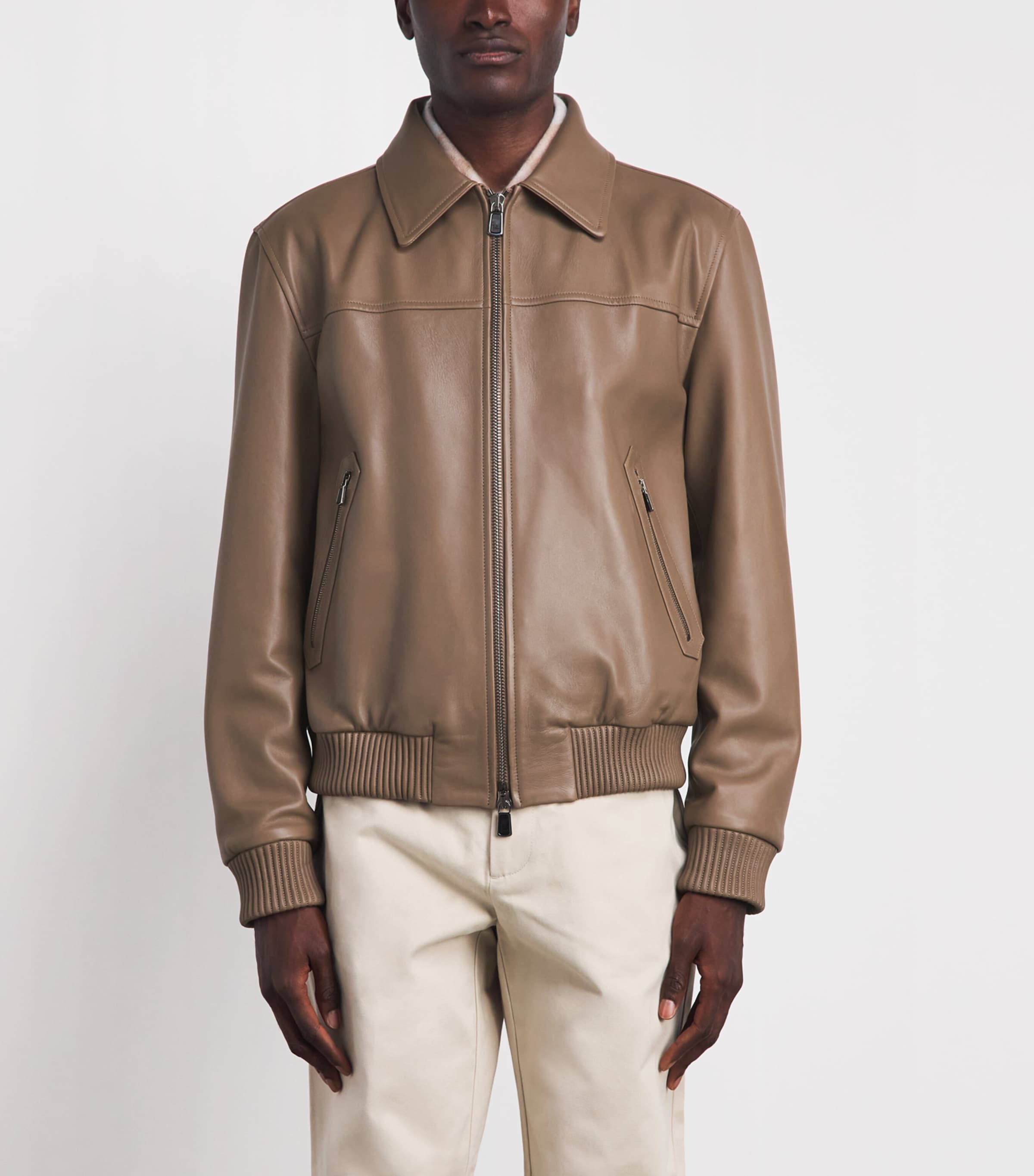 Isaia Mens Lambskin Flight Jacket Image 4
