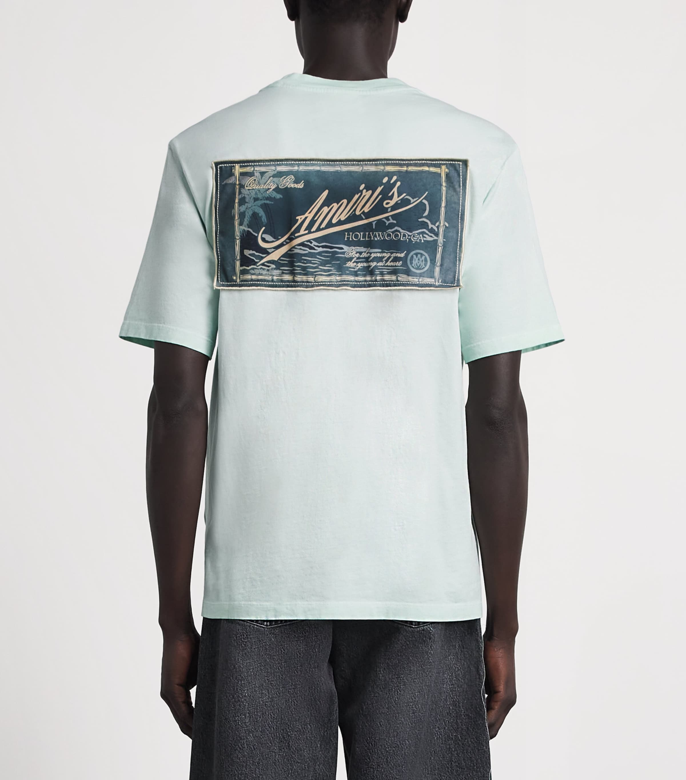 AMIRI Mens Cotton Quality Goods Patch T-Shirt Powder Teal Image 5