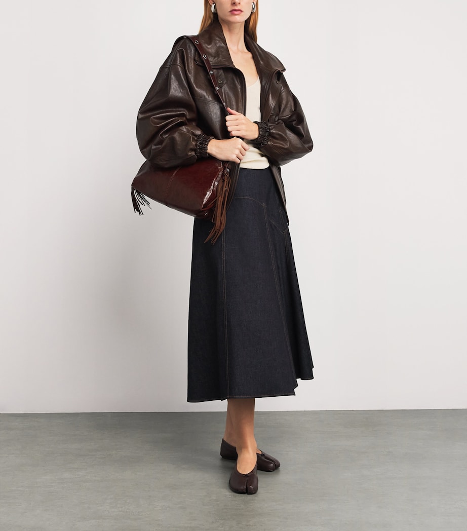 Cracked Leather Miss M Shoulder Bag DARK BROWN Image 2