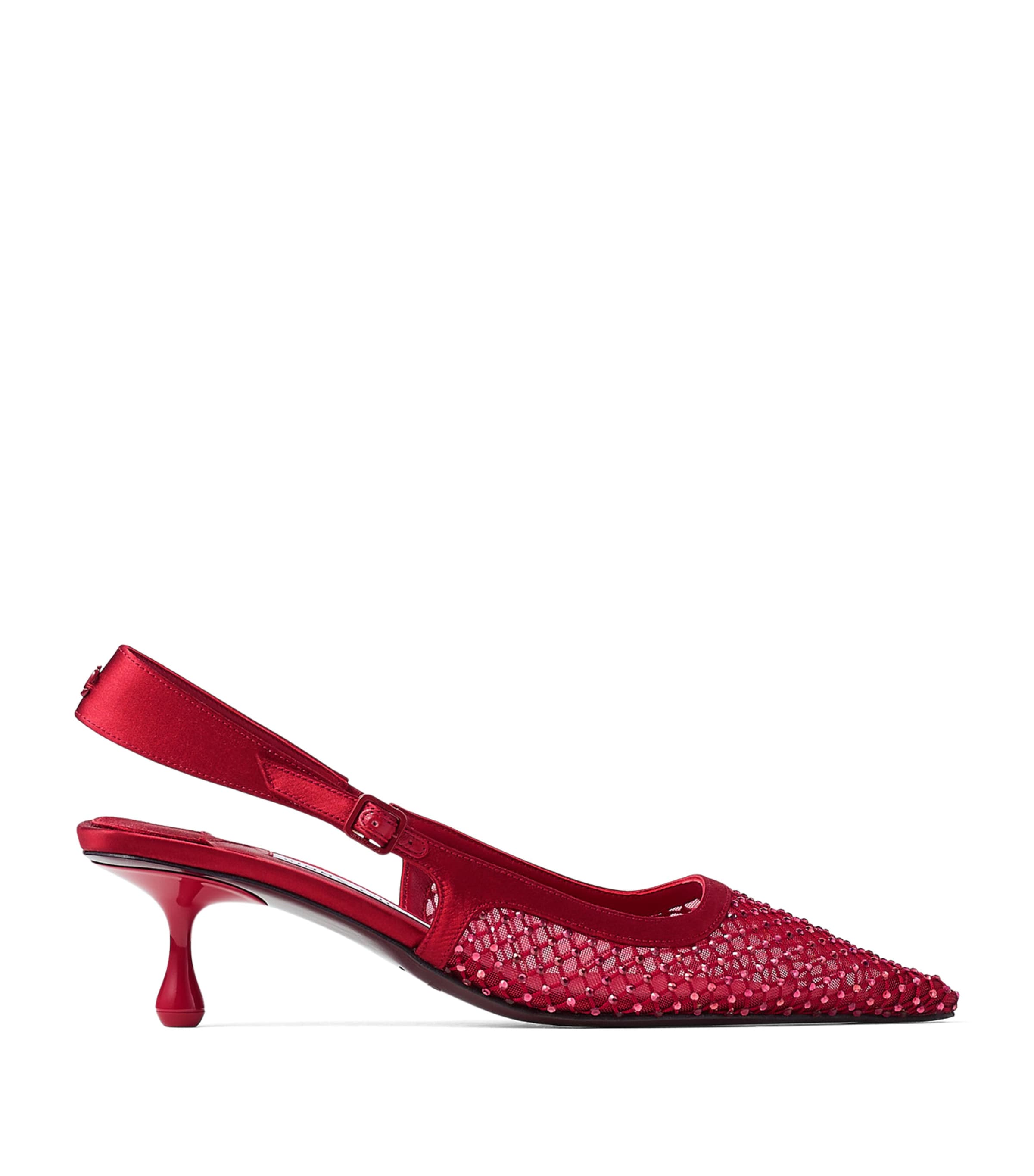 Jimmy Choo Amel 50 Crystal-embellished Mesh And Satin Slingback Pumps In Red