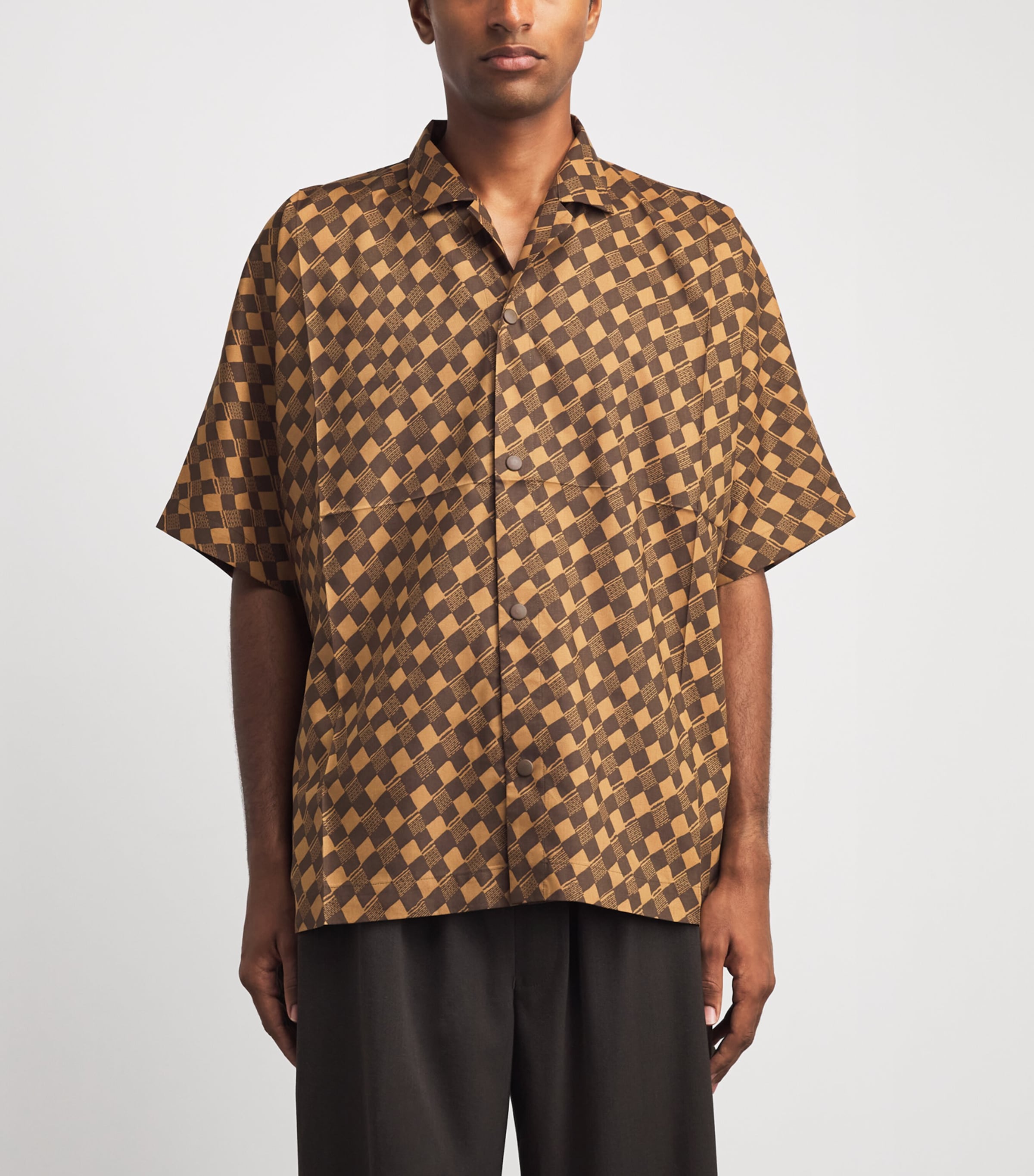 IM MEN Mens Printed Short Sleeve Shirt Dark Brown Image 4