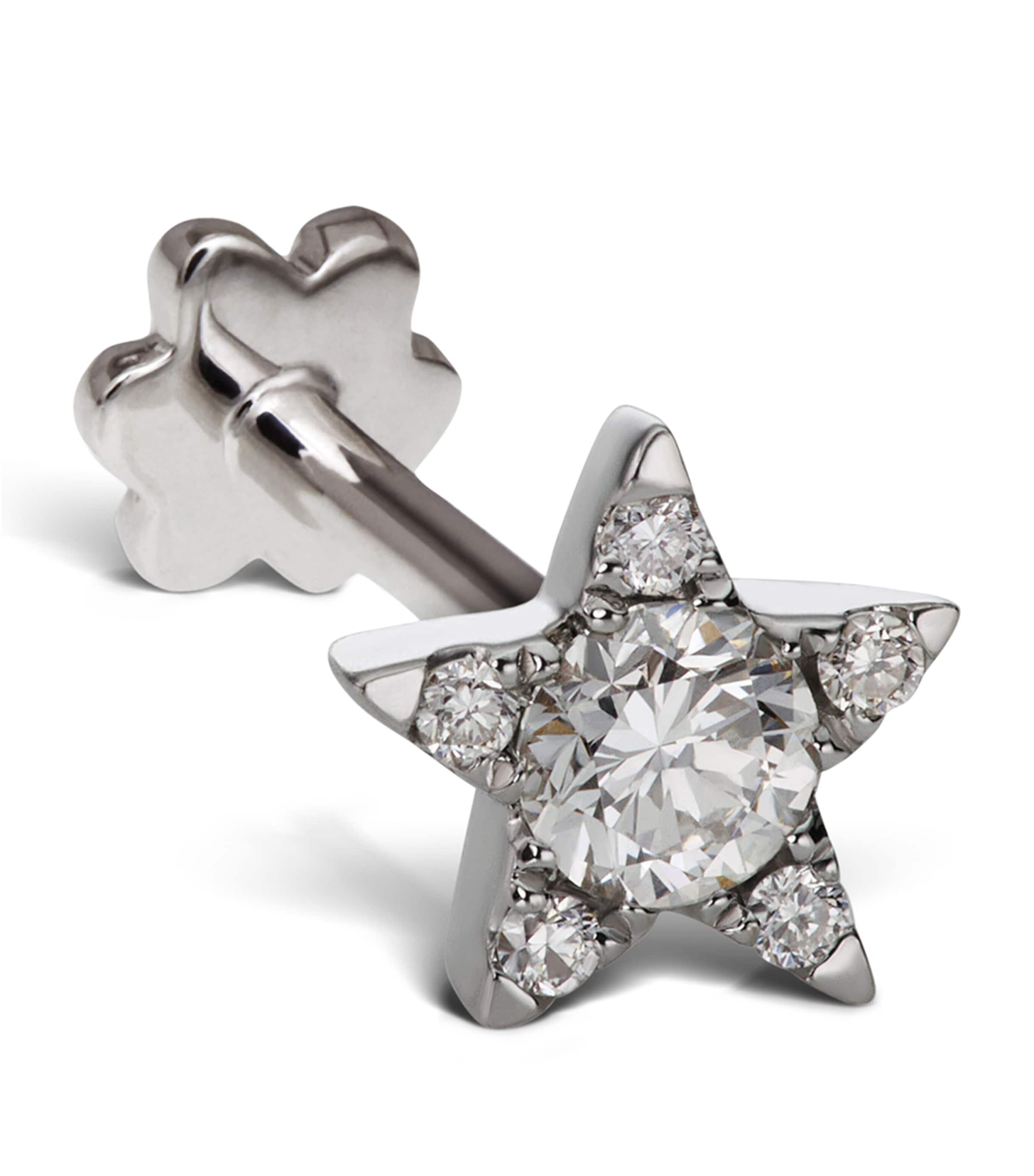 Maria Tash White Gold Diamond Star Threaded Stud Earring In White