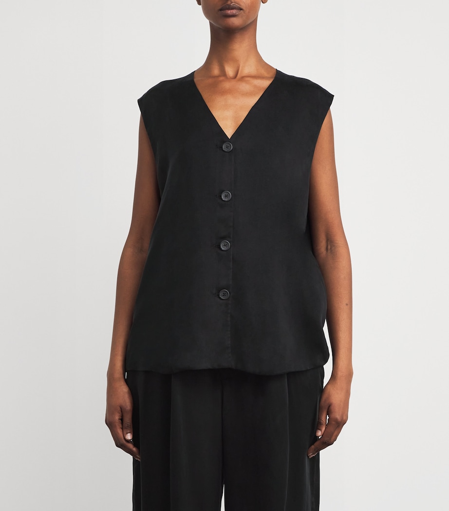 Sanded Buttoned Sleeveless Top B01 BLACK Image 3