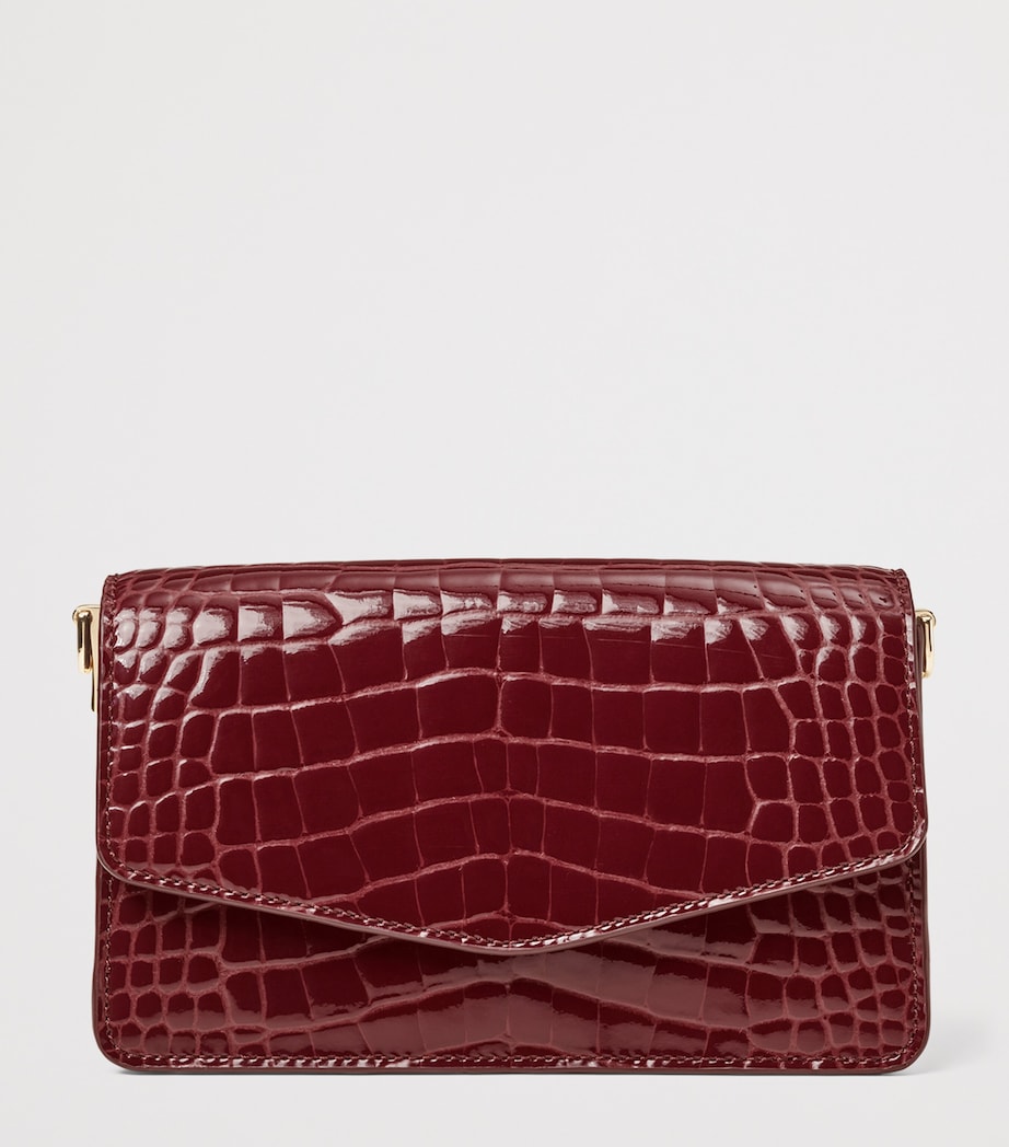 Leather Croc-Embossed Eliza Clutch Bag MERLOT Image 2