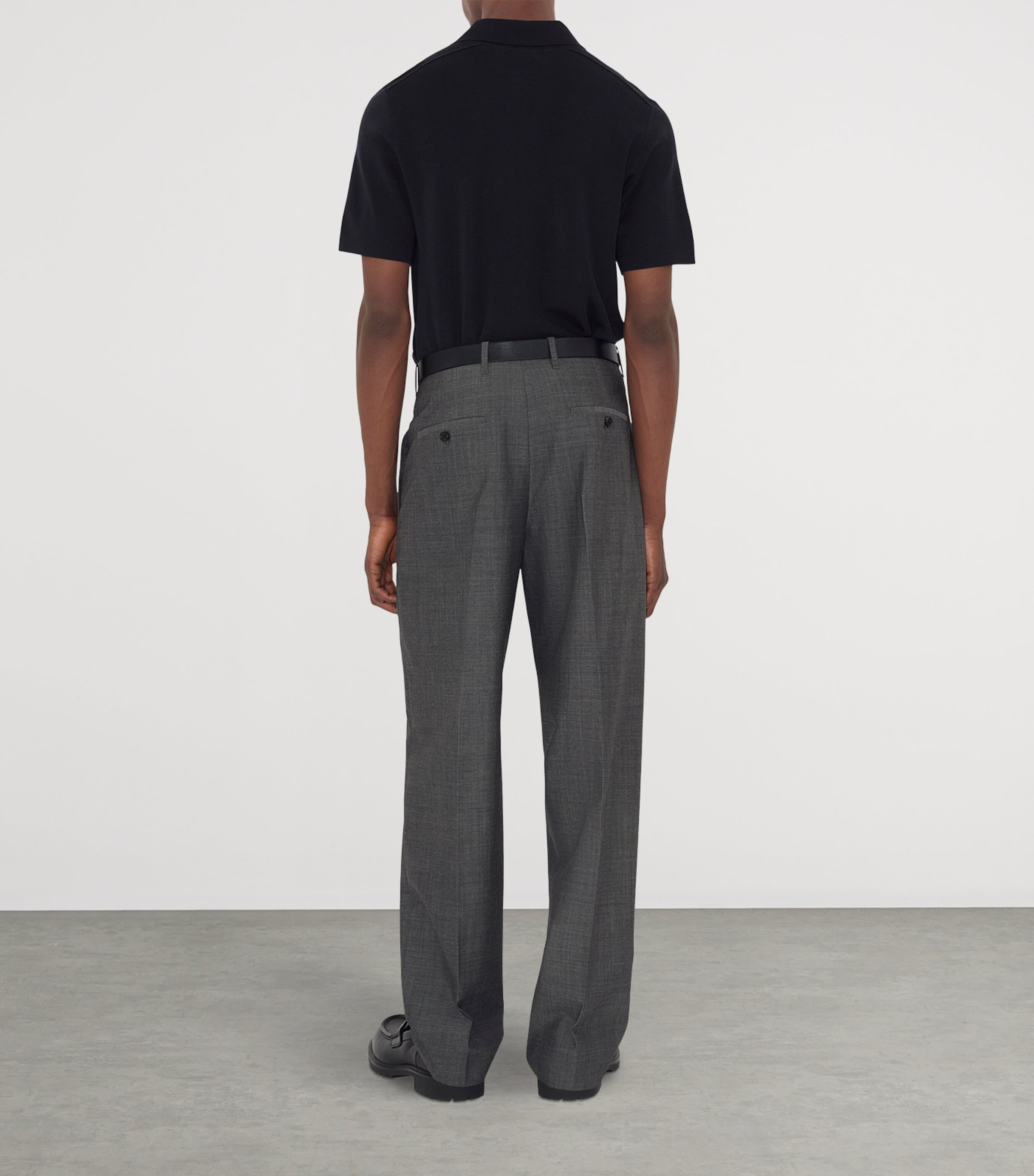 Wool Check-Detail Polo Shirt NAVY Image 4