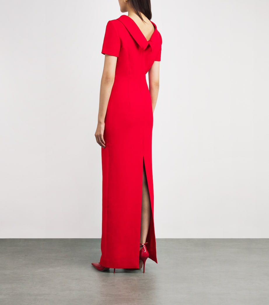 Crepe Boat-Neck Maxi Dress RED Image 3