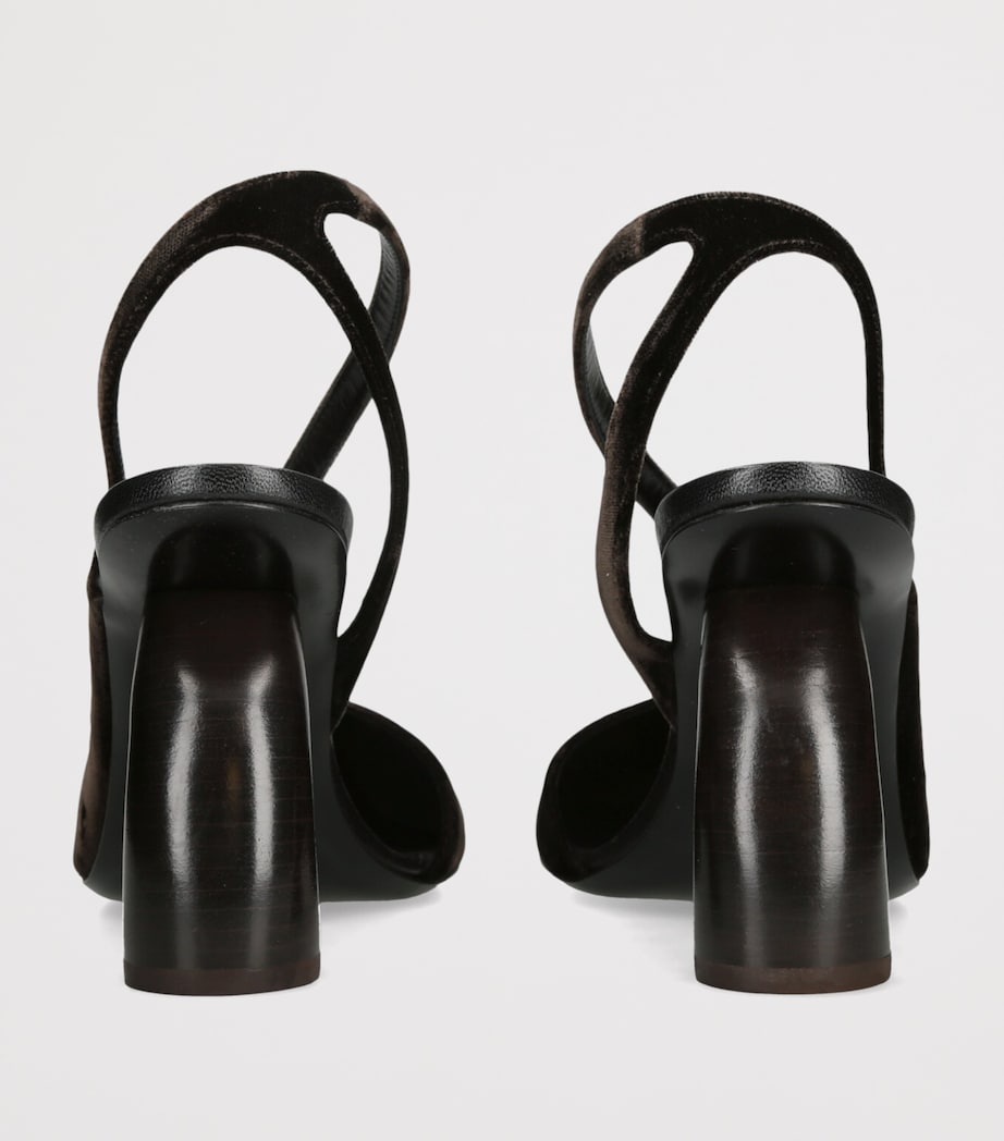 Velvet Abstrack Slingback Heels 95 DARK BROWN Image 2