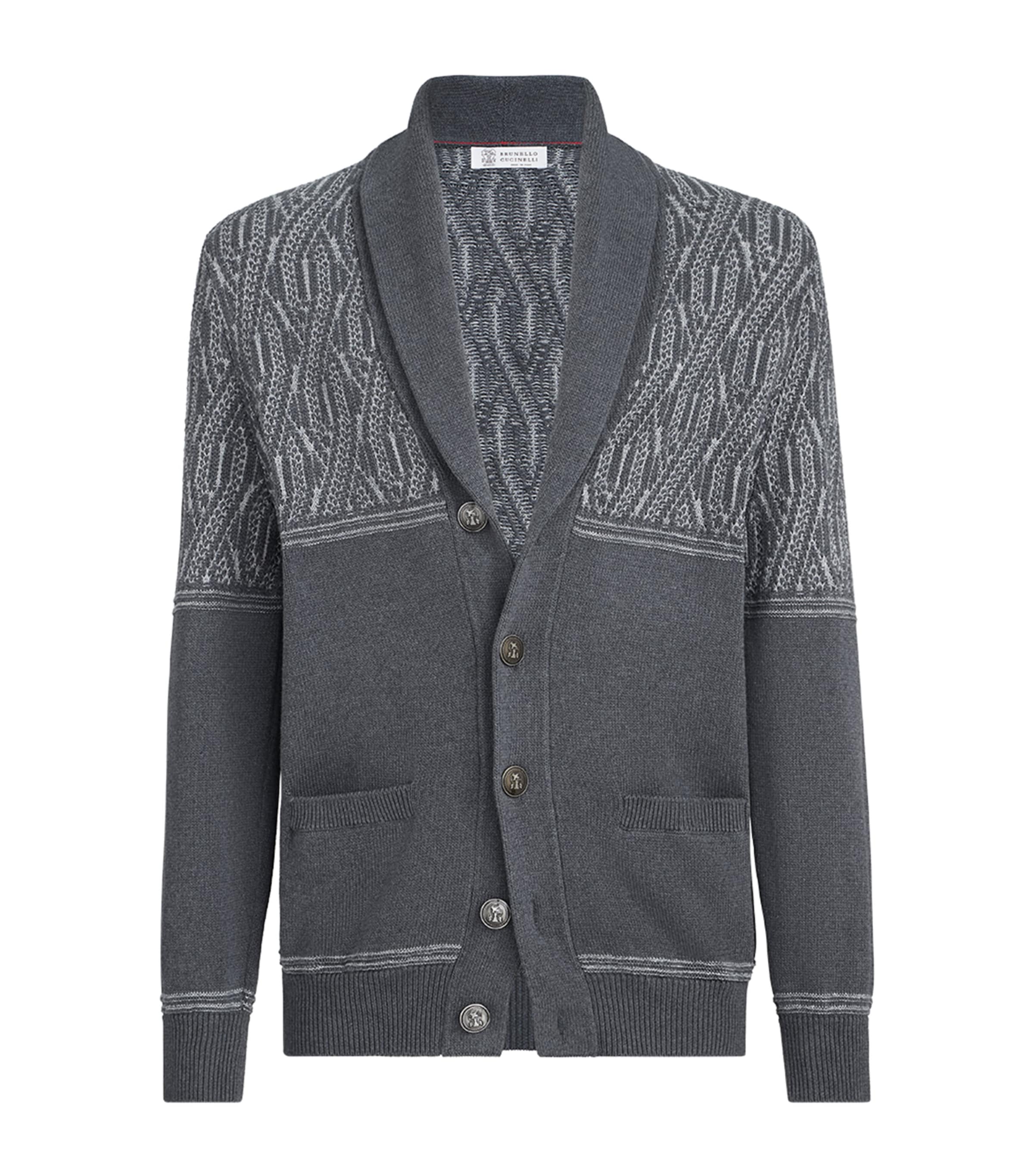 Brunello Cucinelli Mens Cotton Jacquard Shawl Cardigan Image 1