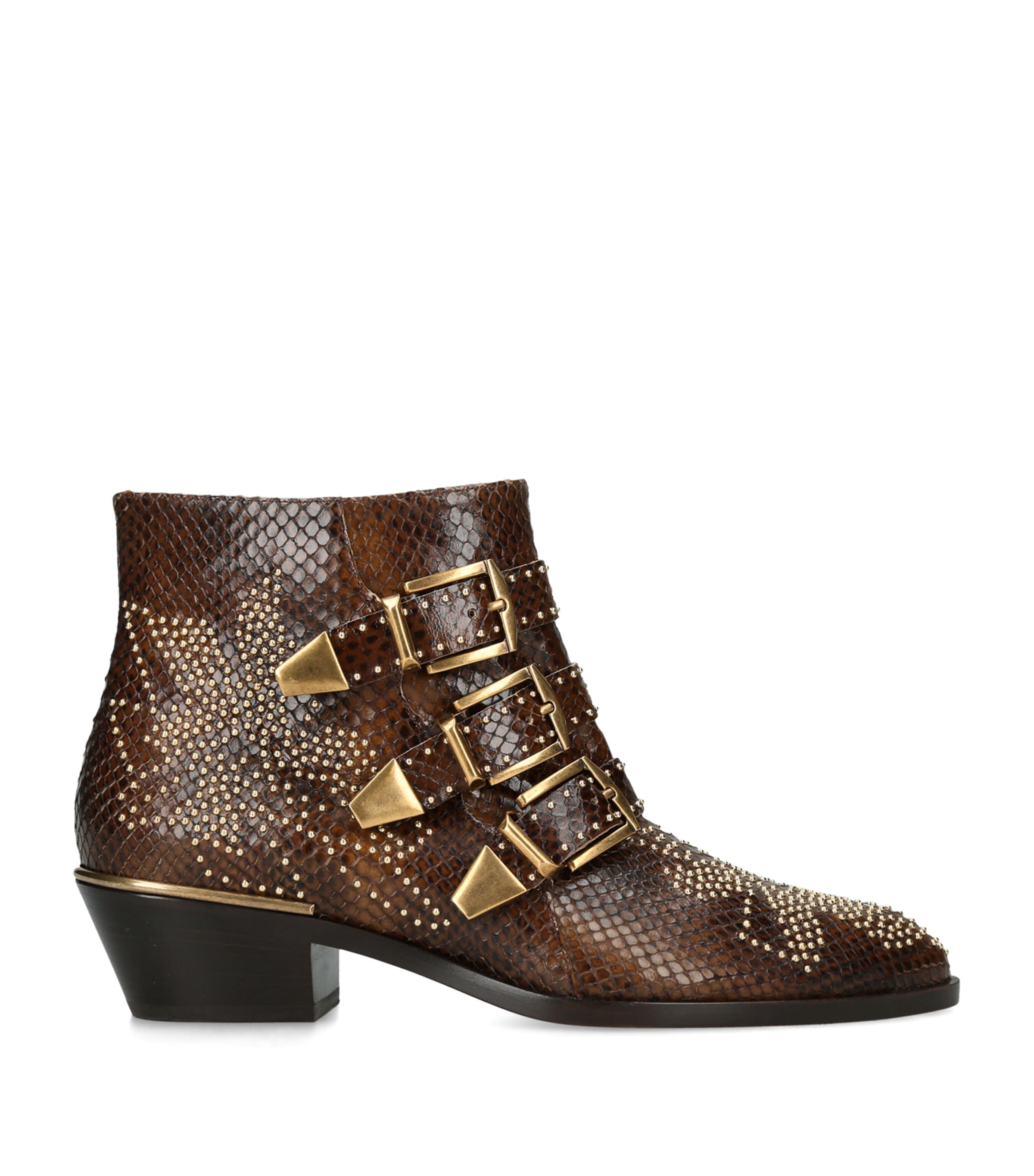 Chloé Leather Western Susanna Ankle Boots 40 Khaki Image 1