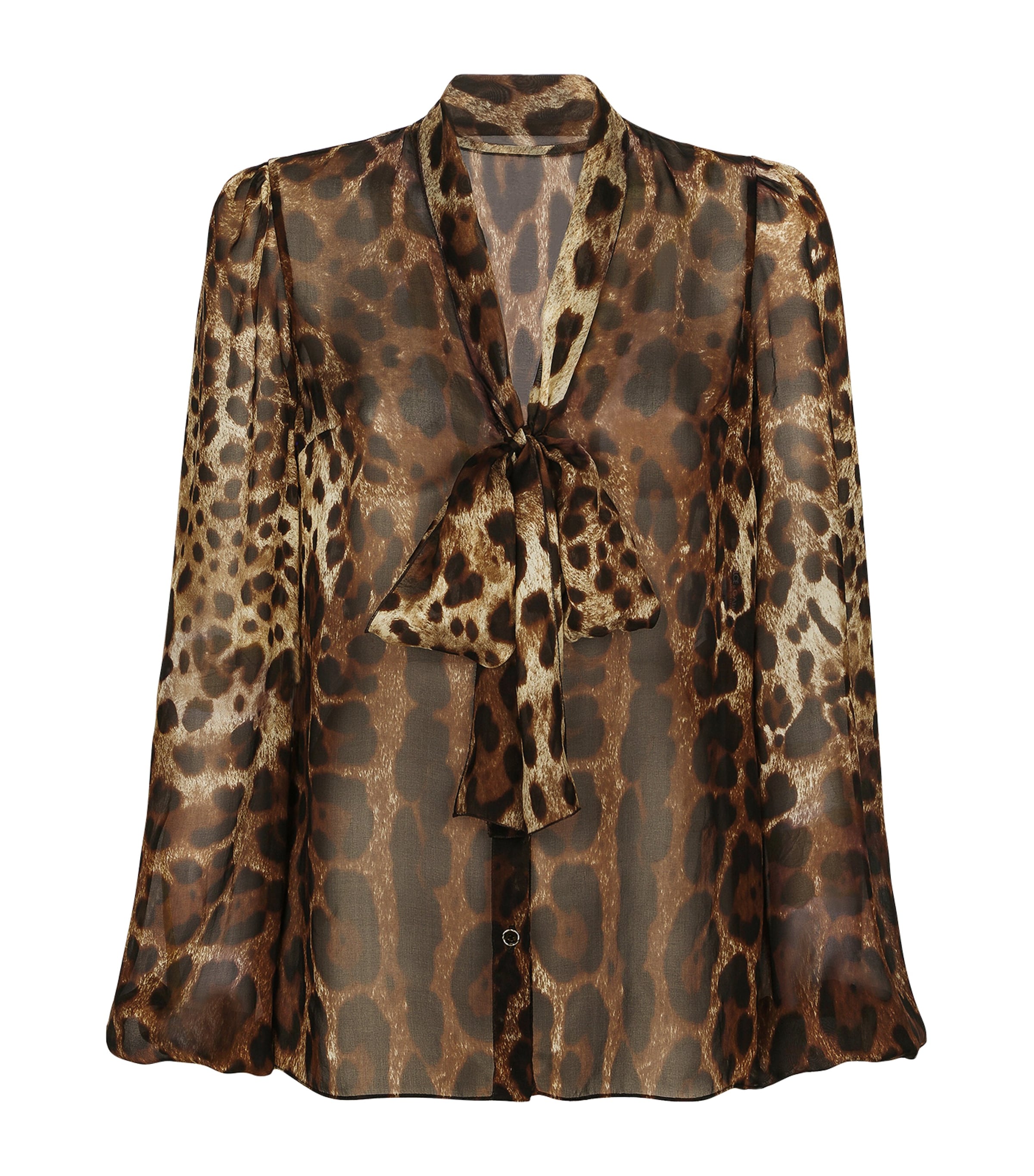 Dolce & Gabbana Leopard-print Chiffon Pussy-bow Shirt