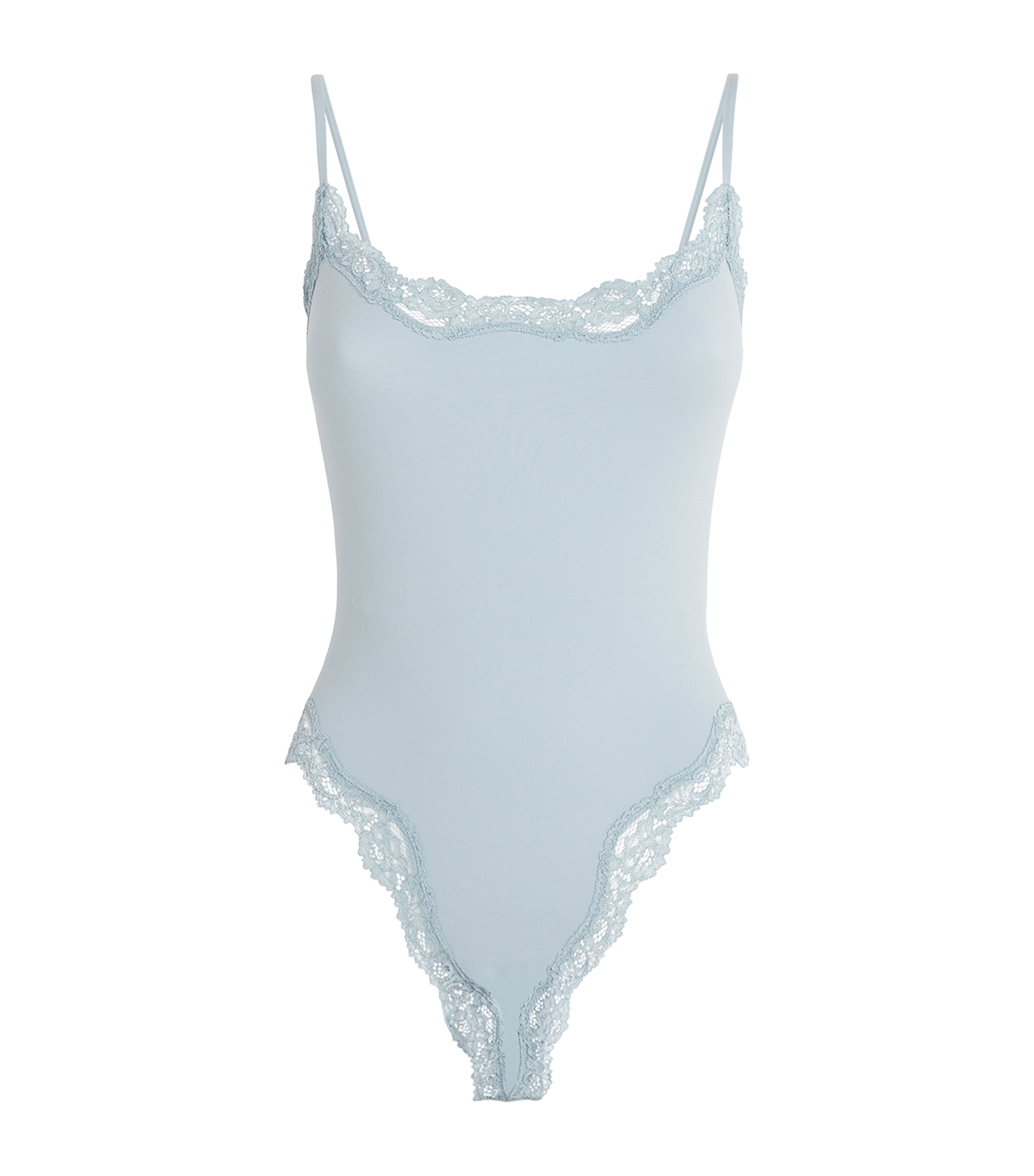 Shop Skims Lace-trim Fits Everybody Bodysuit In Blue