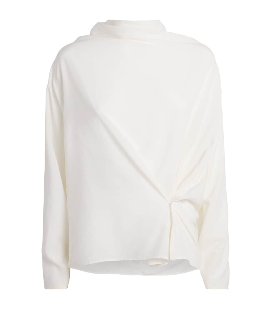 Source Unknown Womens Long-Sleeve Draped Pisa Blouse Wh Image 1