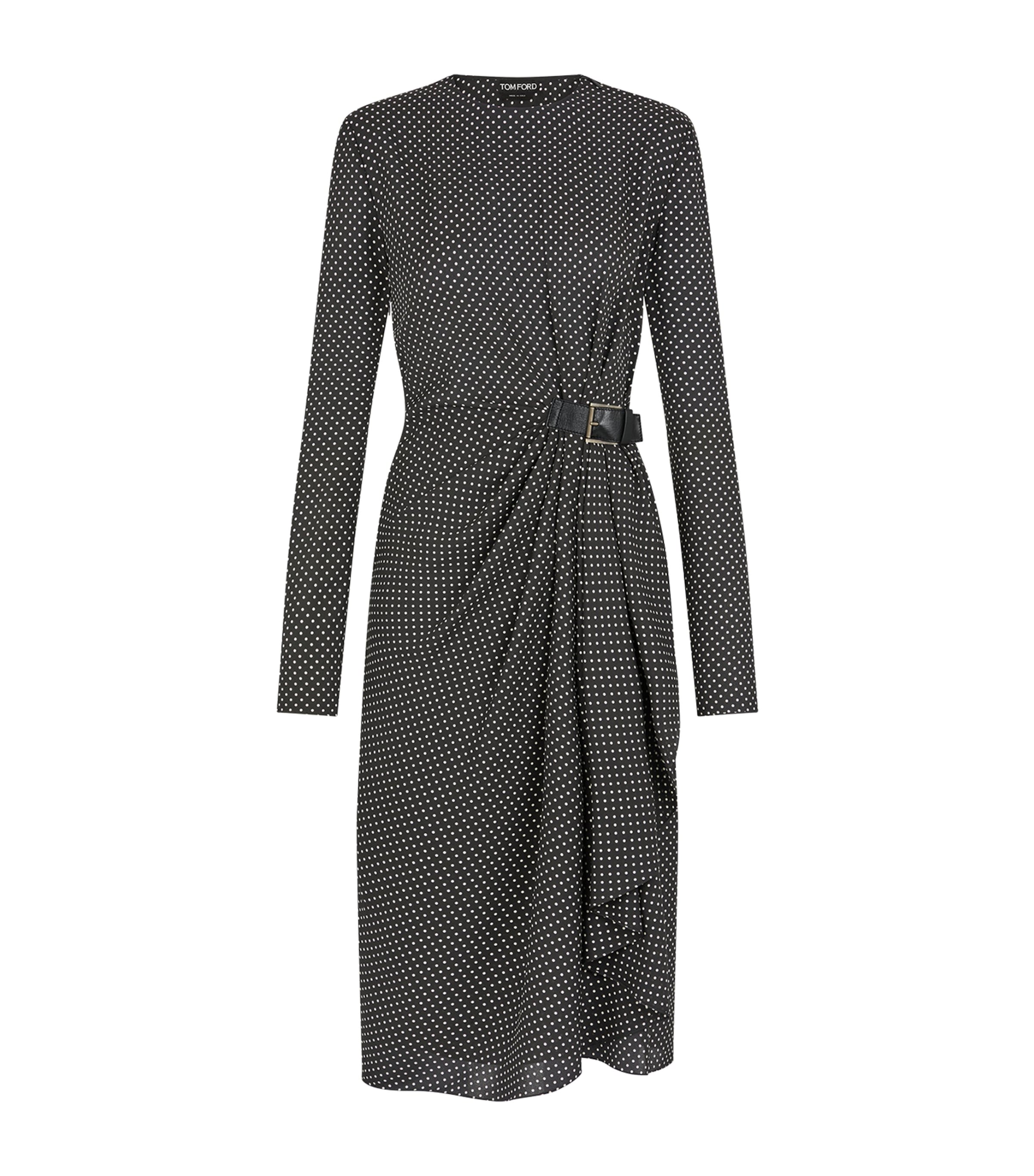 Tom Ford Silk Polka Dot Midi Dress In Black