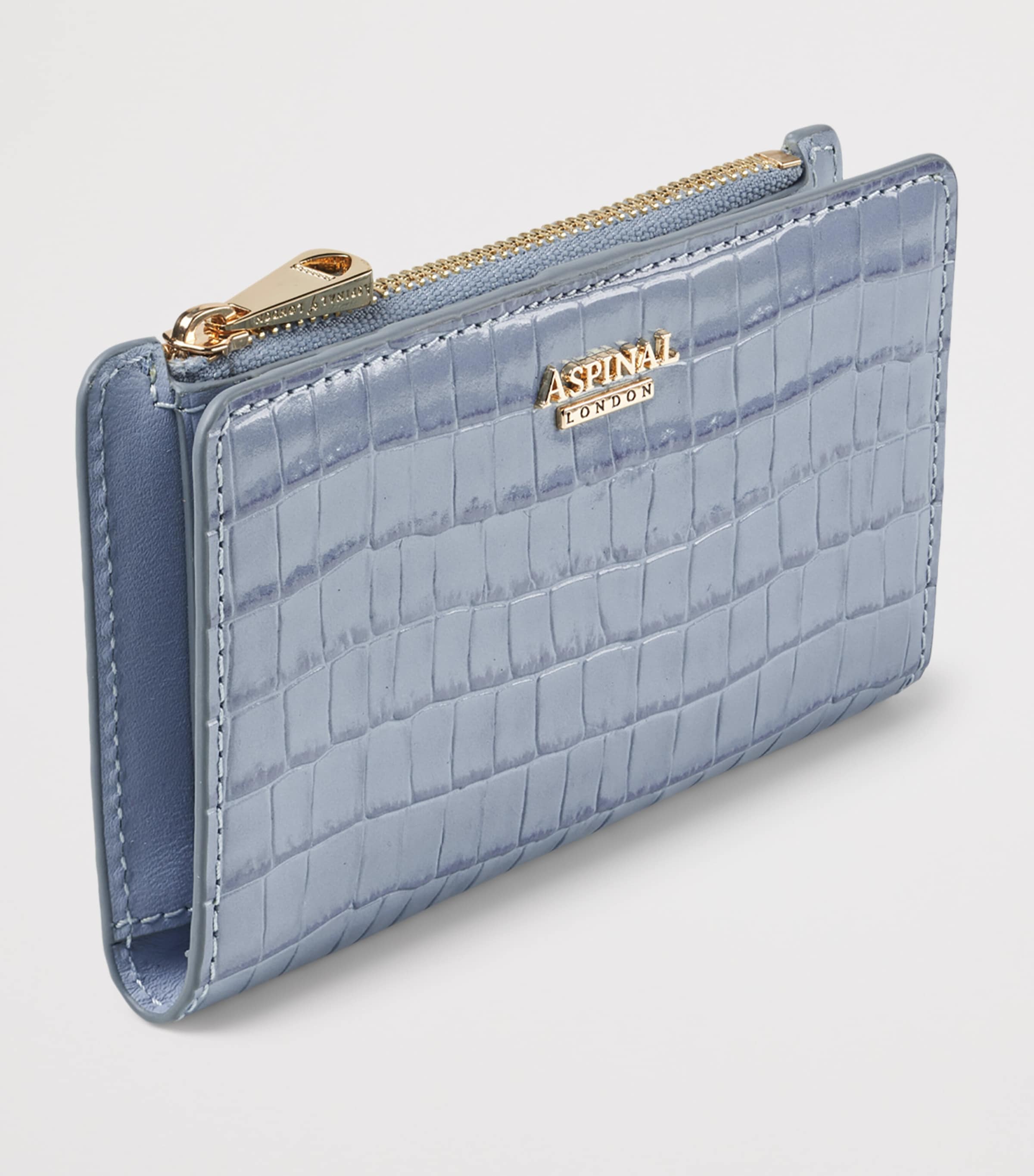 Aspinal Of London Leather Croc-Embossed Mayfair Purse Skyblue Image 2