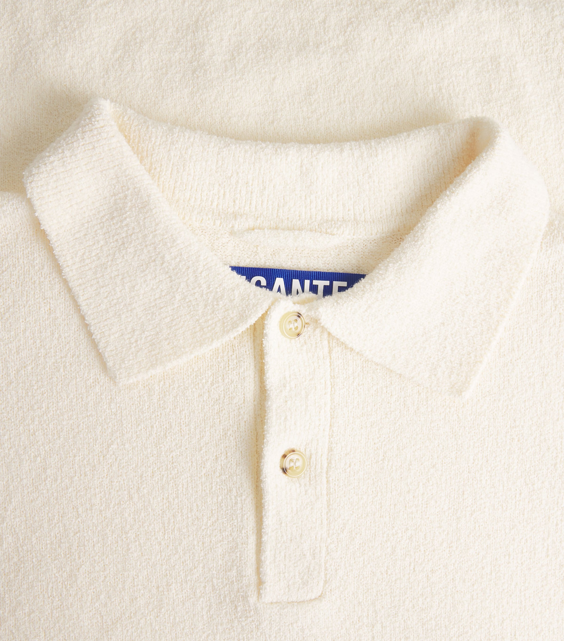 Picante Mens Boucle Hover Long-Sleeve Polo Shirt Ivory Image 6
