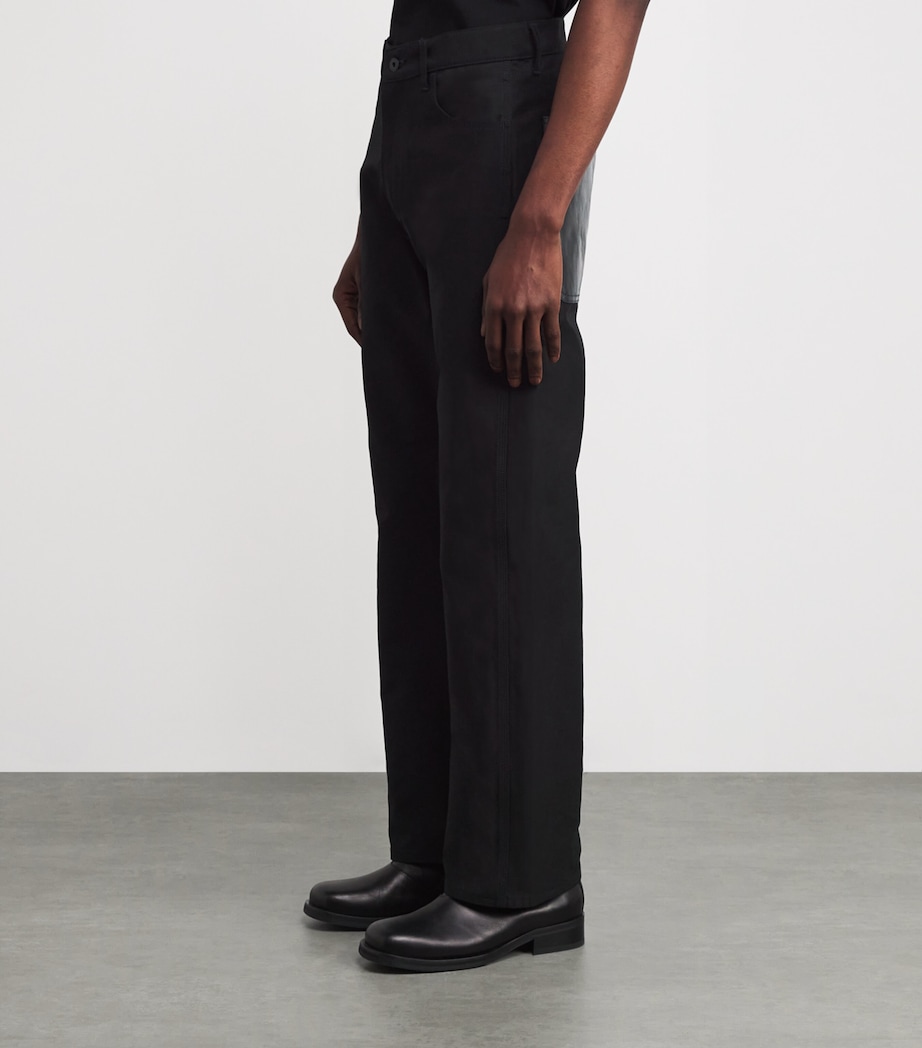 Calfskin-Trim Straight Jeans BLACK X BLACK Image 3