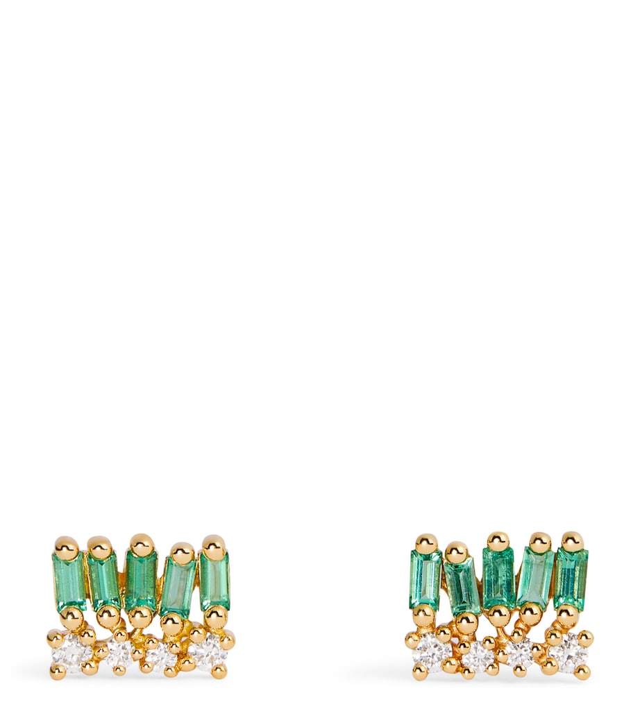 Yellow Gold, Diamond and Emerald Short Stack Stud Earrings 18K YG/EMER Image 1