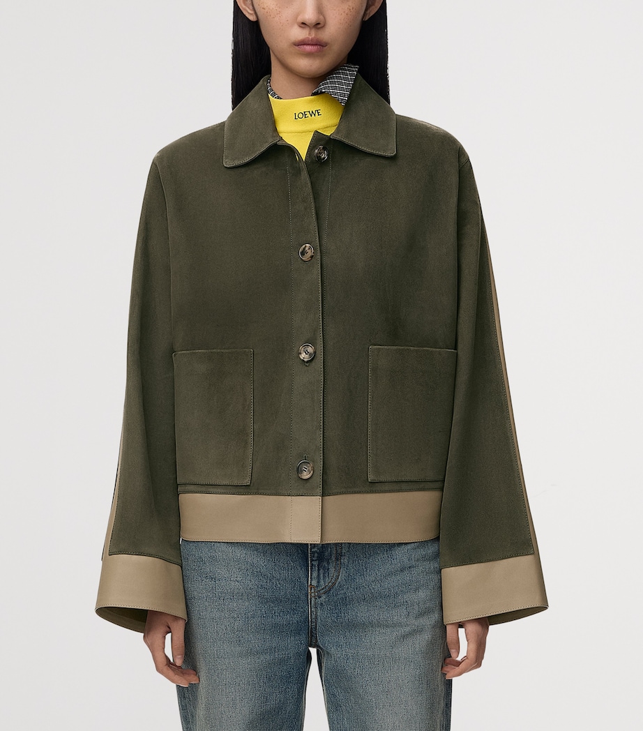 LOEWE Womens Suede and Leather Panelled Jacket Khaki Green Image 3