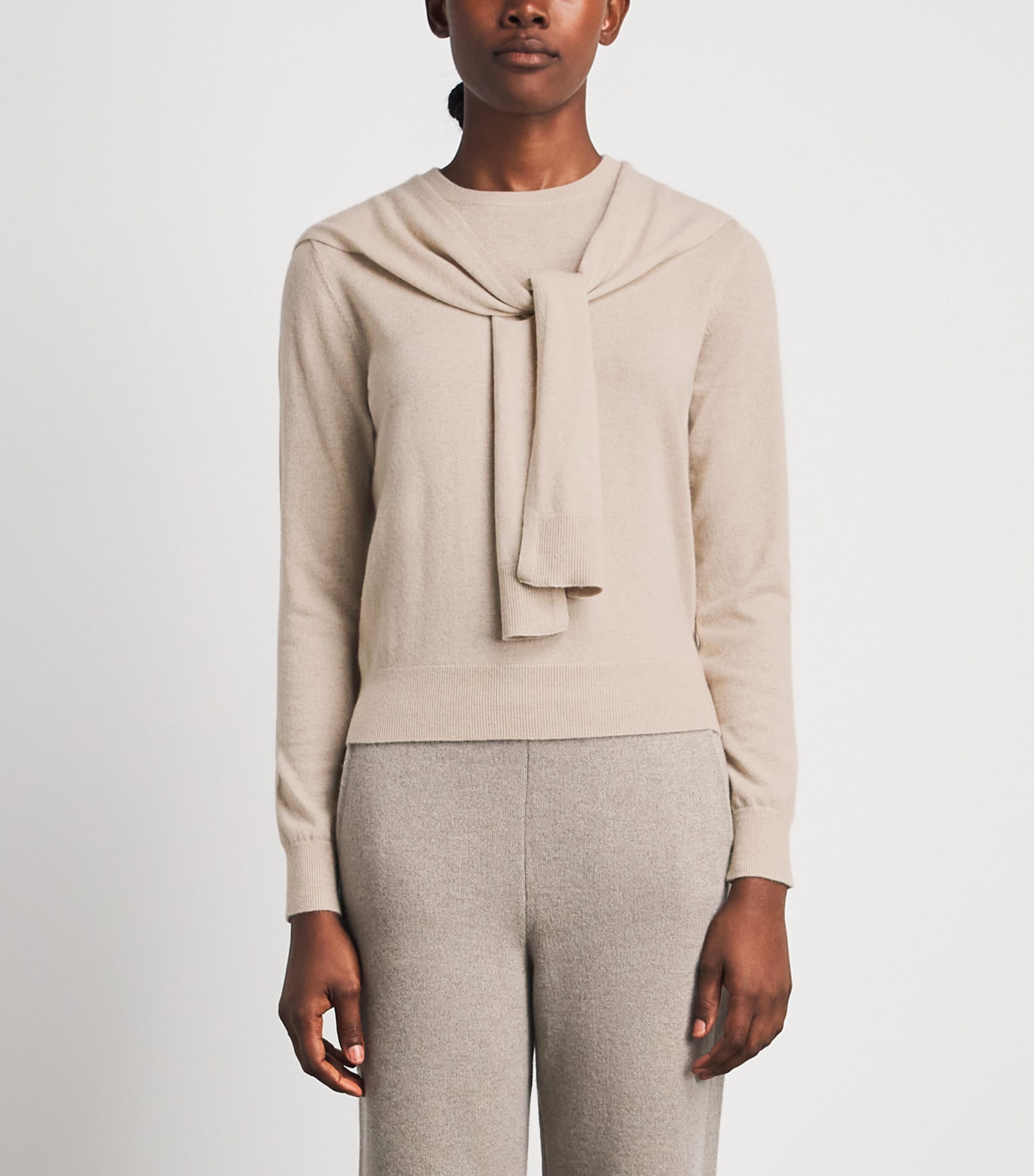 arch 4 Womens Cashmere Tie-Front Sonja Sweater Feather Image 4