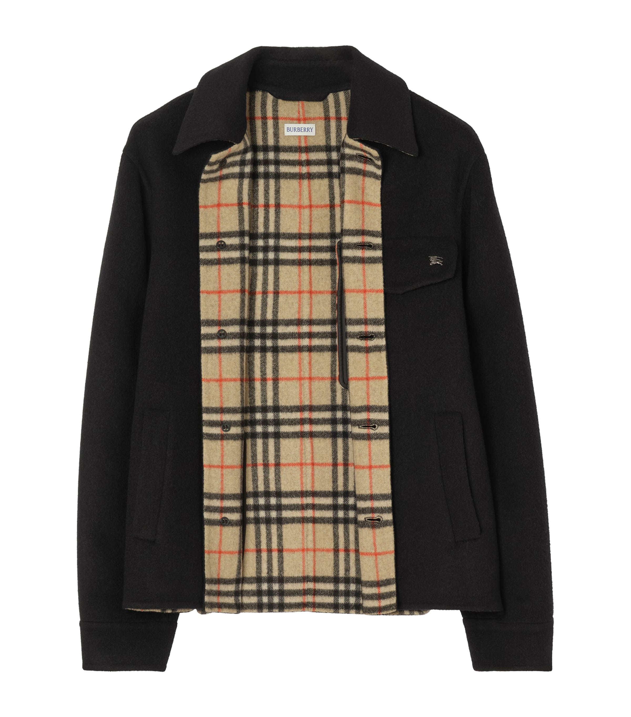 Burberry Mens Wool Shacket Black/sand Ip Check Image 5