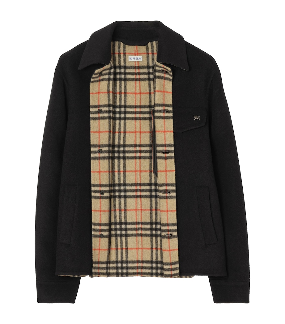 Burberry Mens Wool Shacket Black/sand Ip Check Image 5