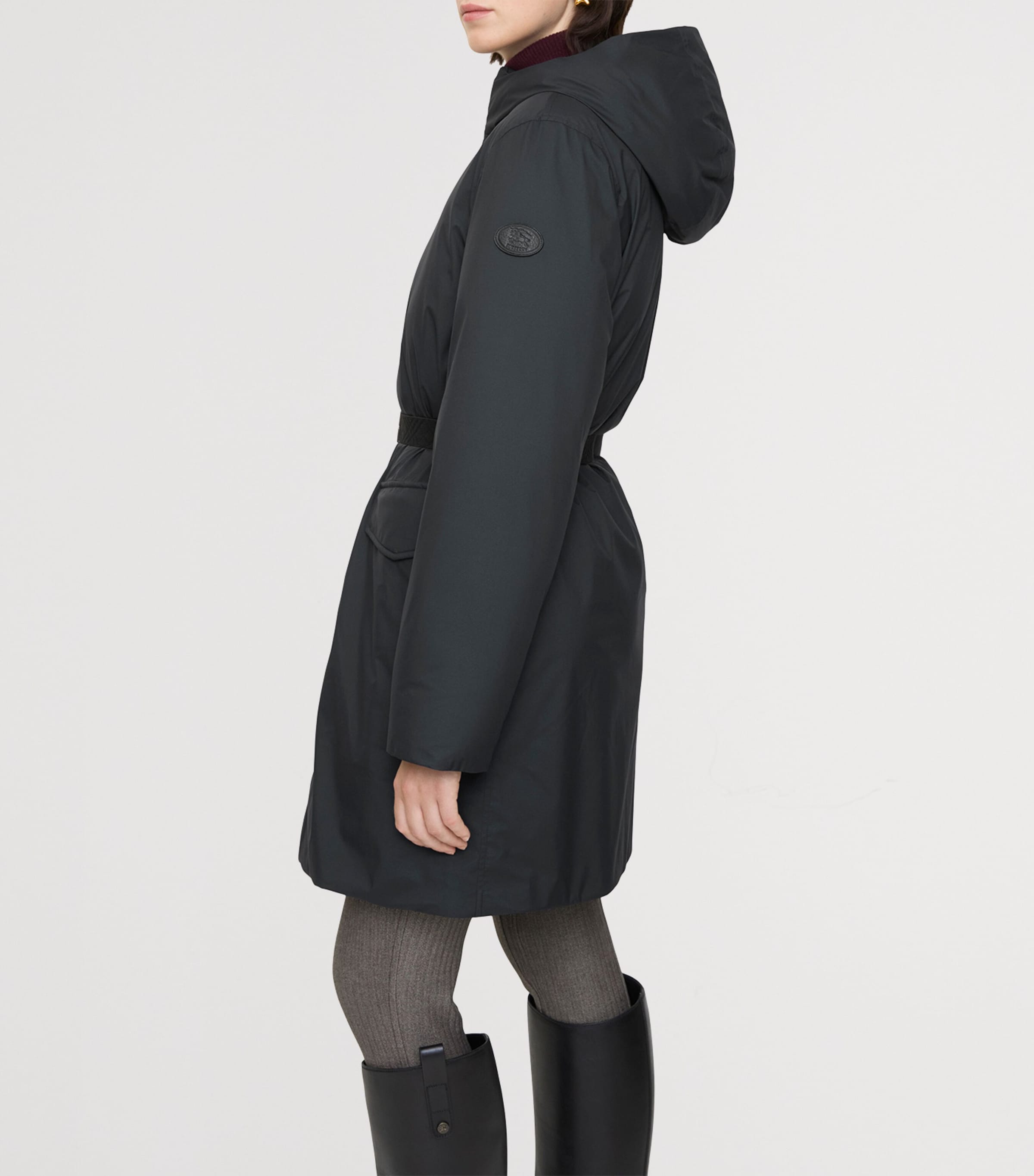 Down Mid-Length Hooded Nylon Coat BLACK Image 3