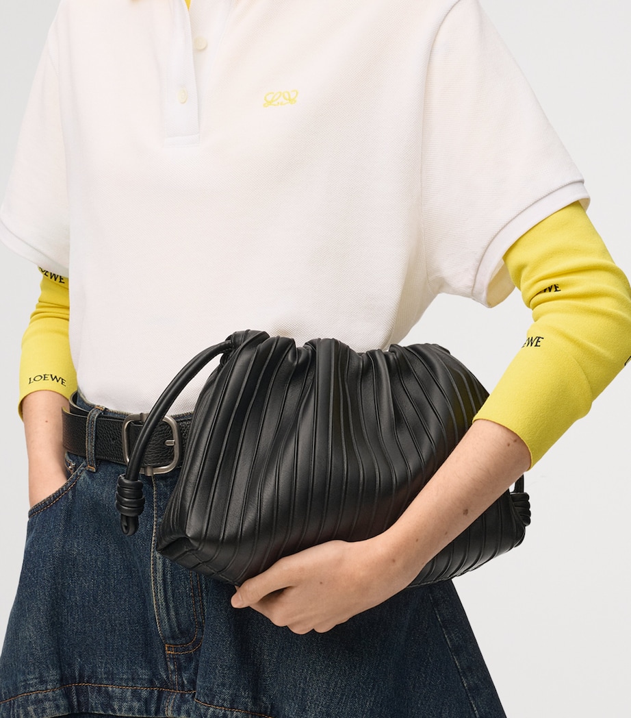 LOEWE Medium Pleated Leather Flamenco Bag Black Image 9