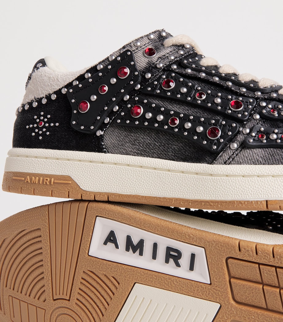Denim-Suede Studded Skel Sneakers BLACK Image 7