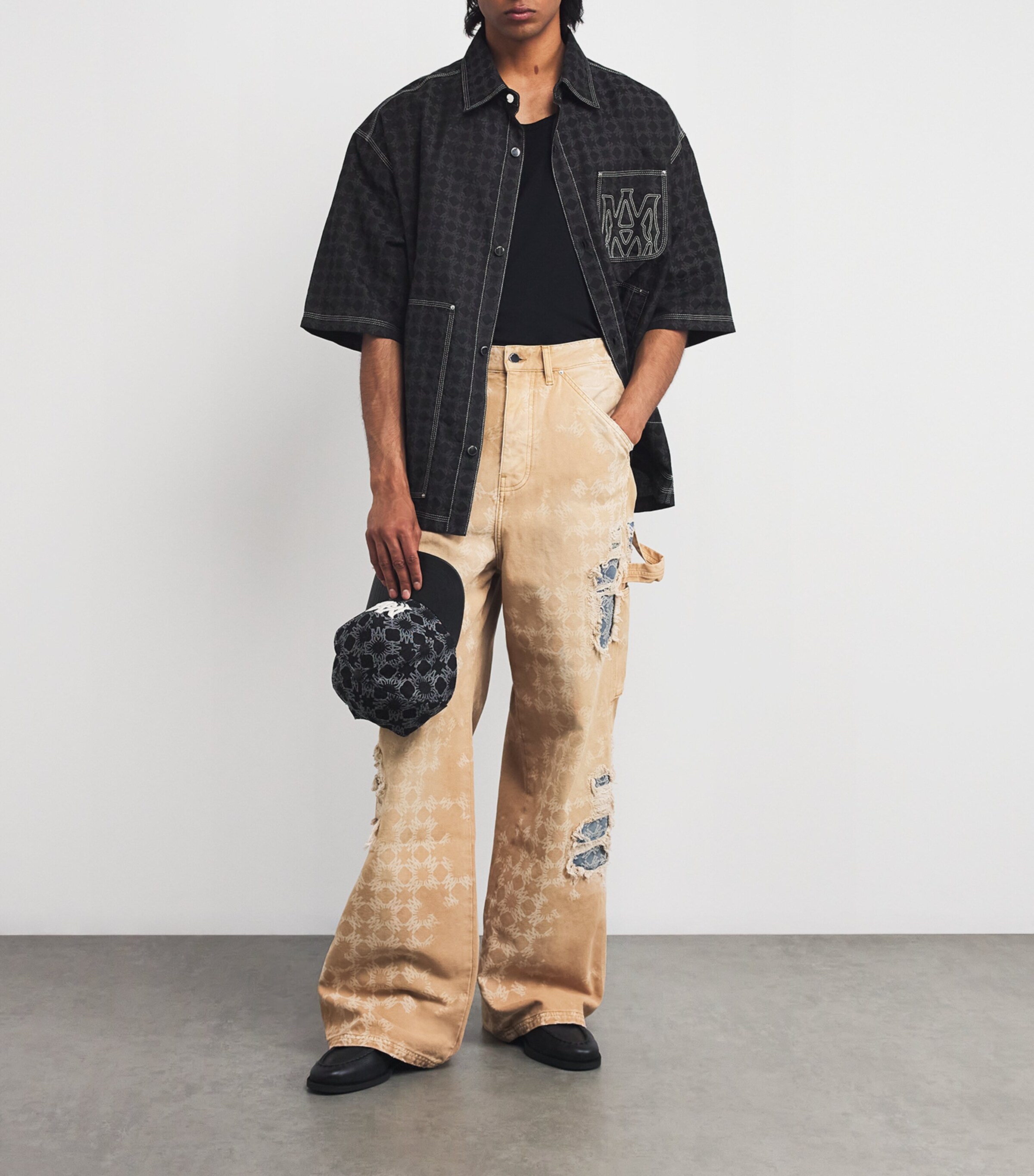 AMIRI Mens Distressed Repair Jeans Camel Image 2
