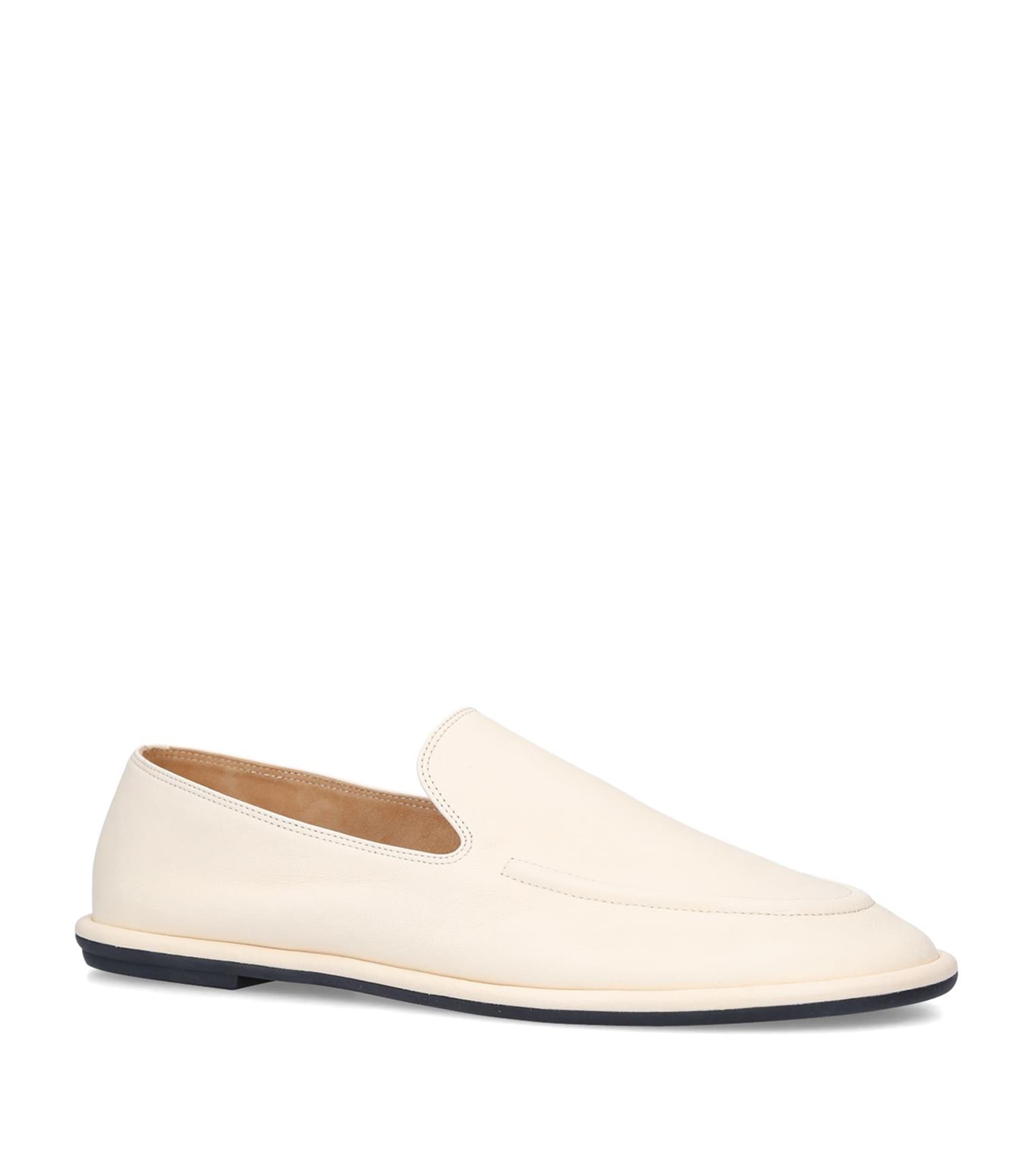 The Row Canal Bone White Leather Loafers In Beige