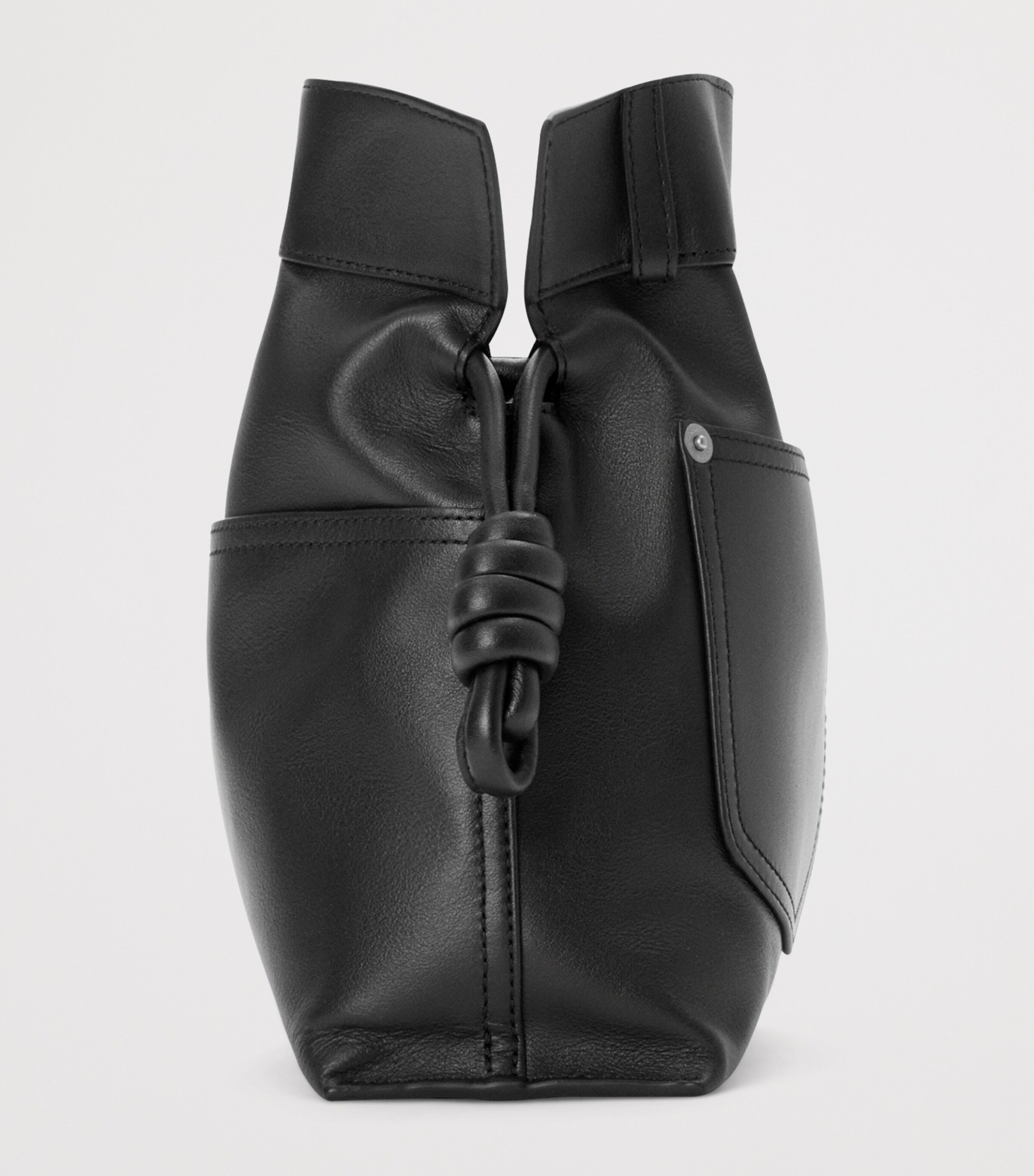 Leather Jean-Detail Flamenco Clutch Bag BLACK Image 3