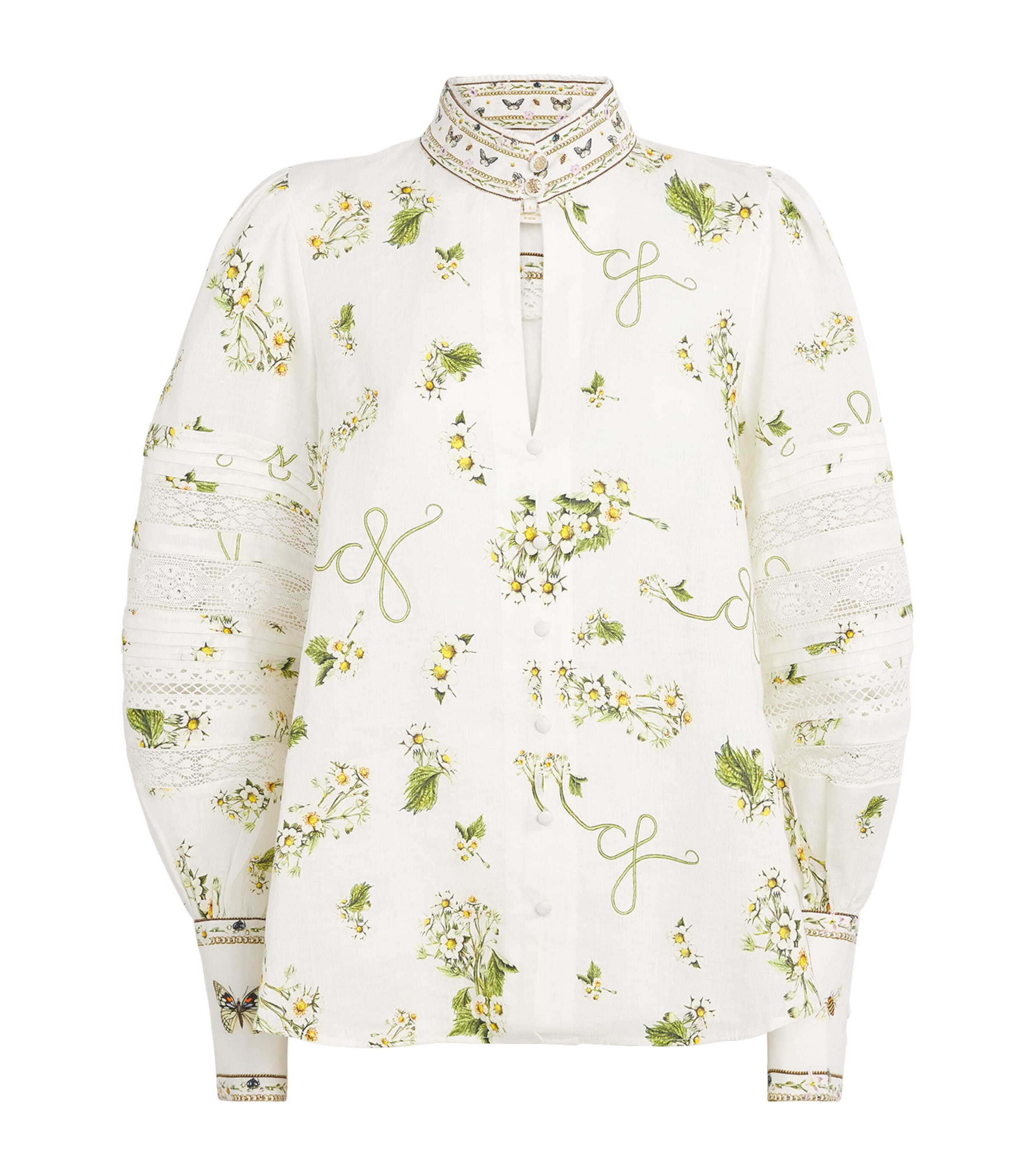 Camilla Linen Botanical Utopia Blouse In White